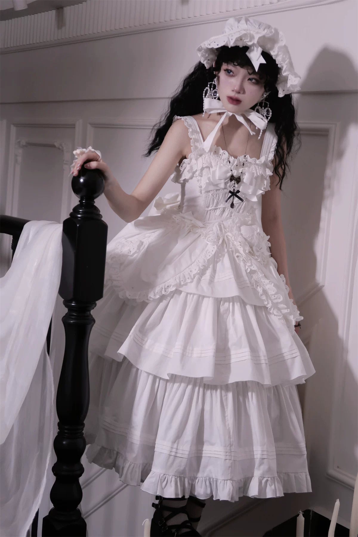 Cotton Gothic Lolita Long JSK, Drawn-up Hem 45213:841071