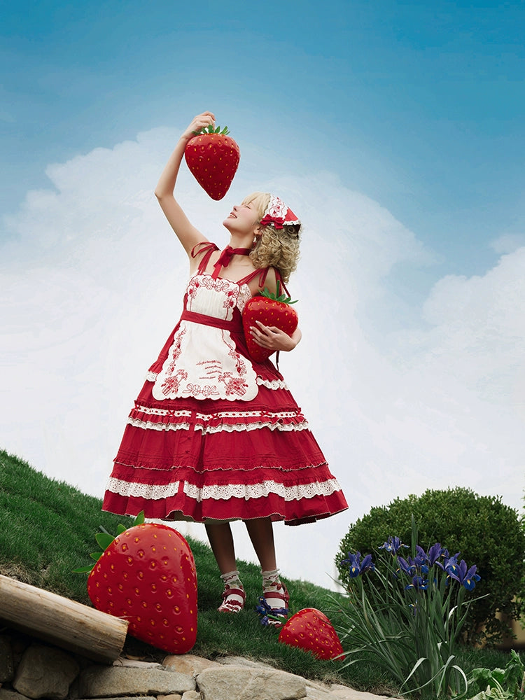 Flower and Pearl Box - Strawberry Basket - Country Lolita Dress Plaid Summer Spring Dress
