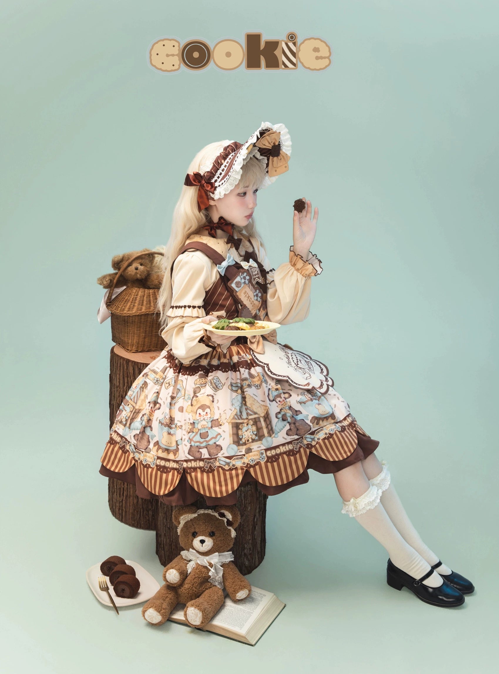Star Fantasy - Bear Cookies - Kawaii Bear Printed Vintage Lolita Dress 43817:786425