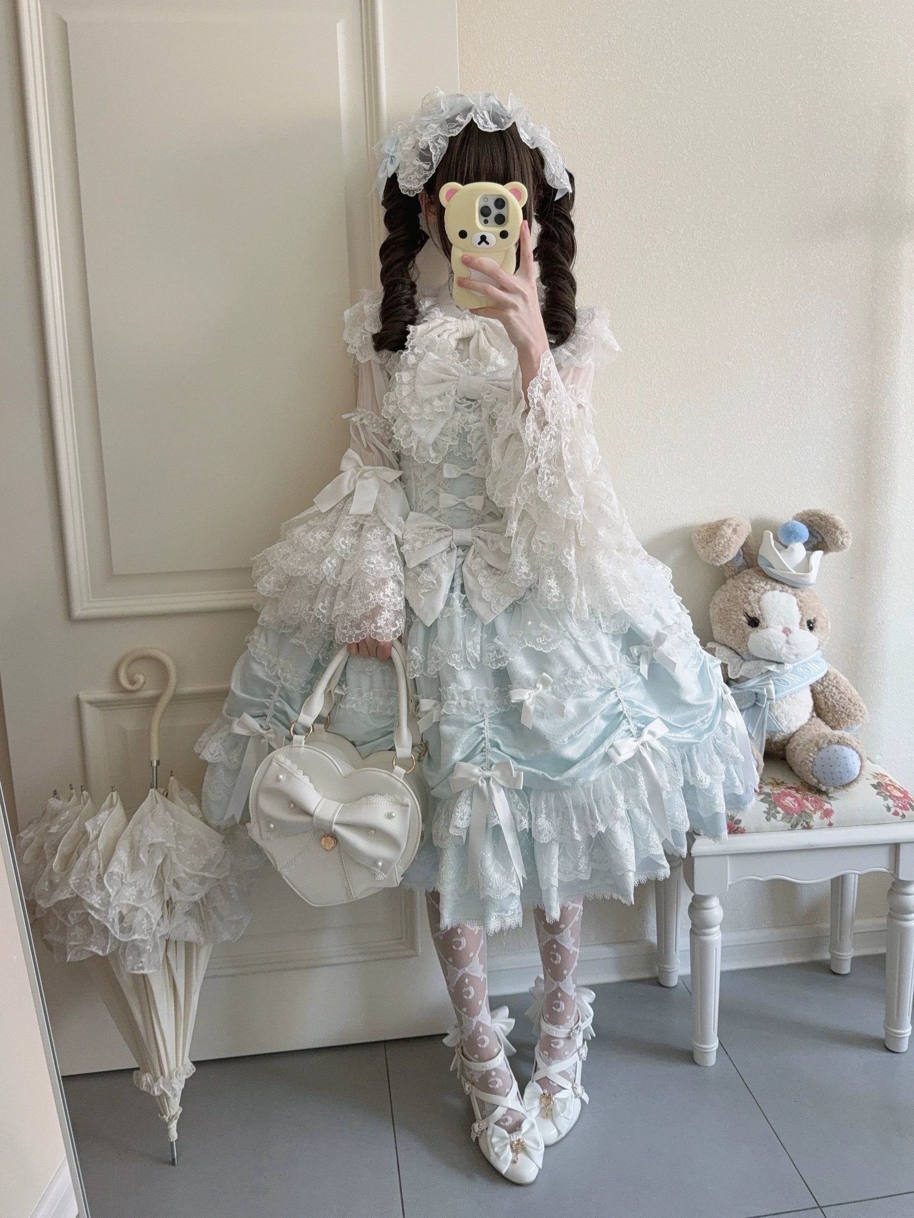 Satin Gift Box - Sweet Lolita JSK Dress, Bows and Layered Lace