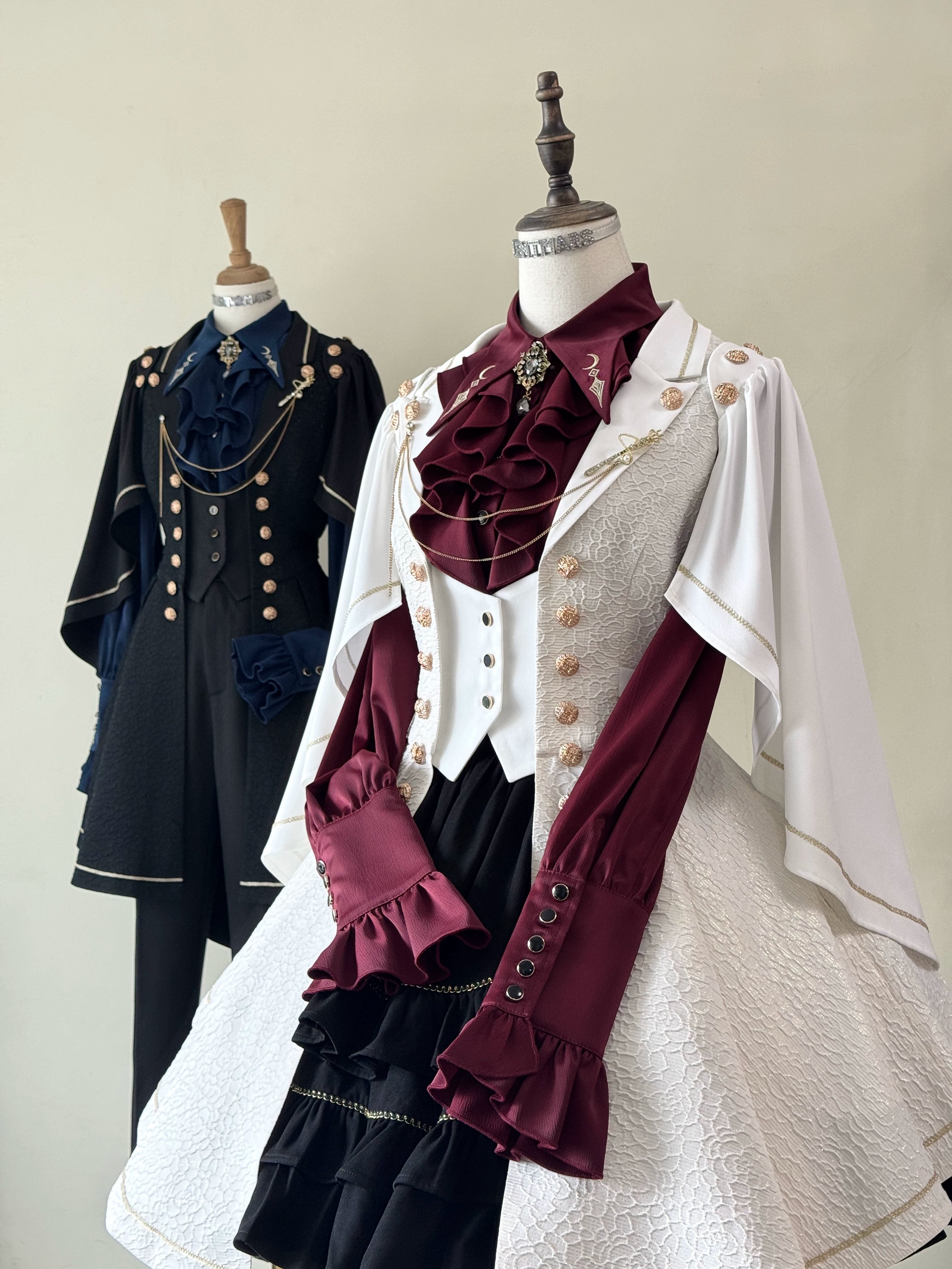 Fallen Moon Code - Retro Military Lolita Capelet-Sleeve Set: Vest, Skirt & Pants 45480:849654