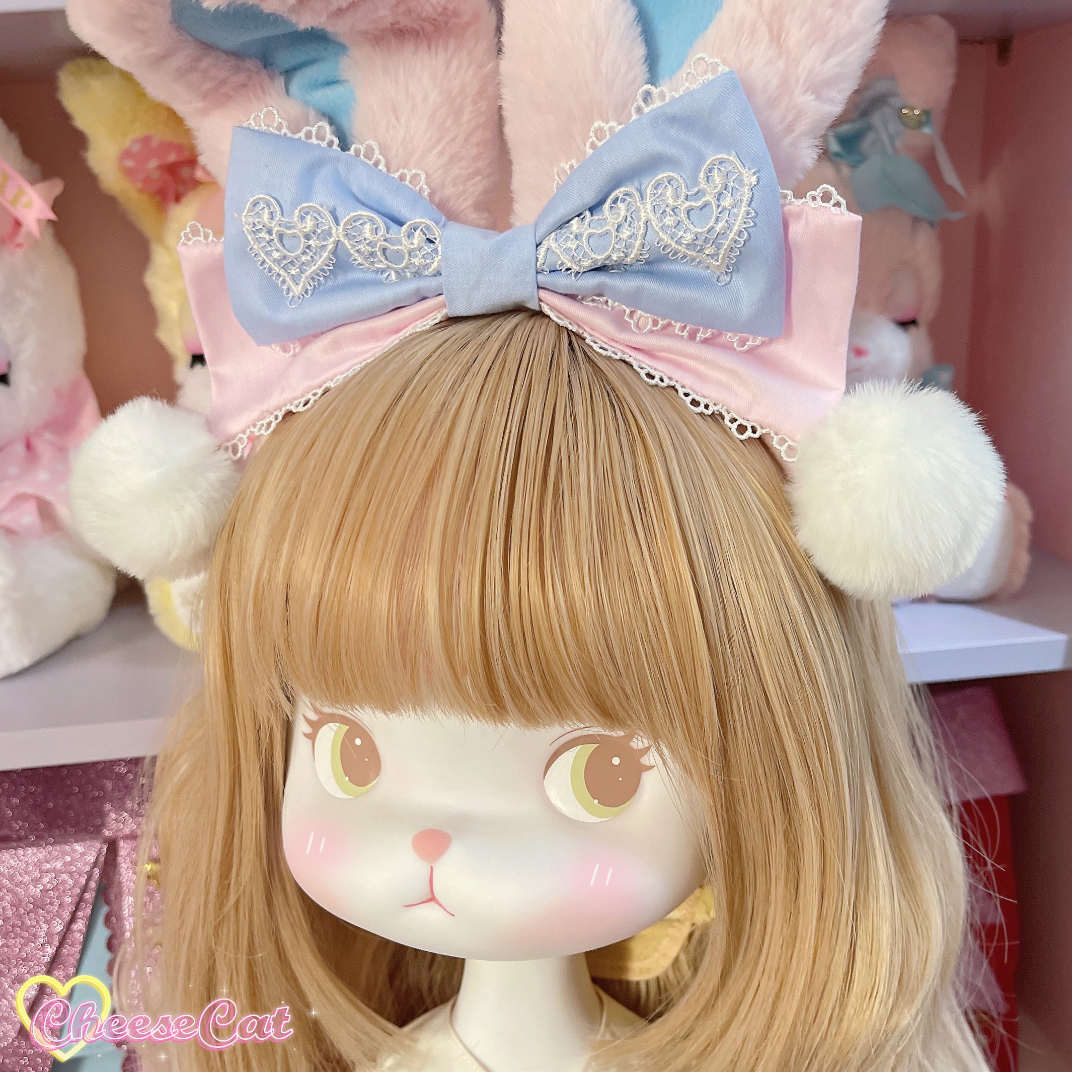 Cheese Cat - Cute and Fluffy Rabbit Ear Lolita KC pink blue rabbit ear kc