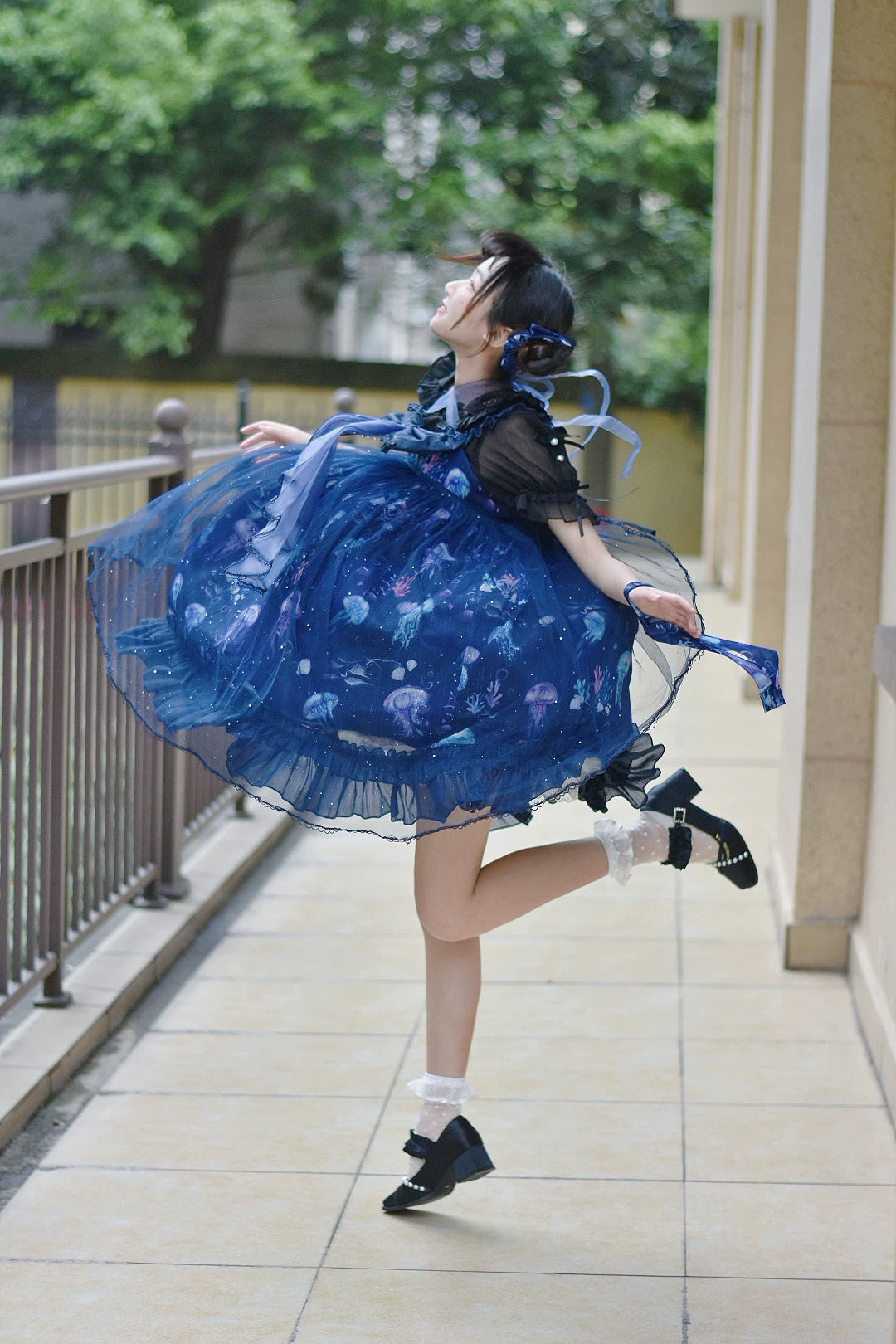 Coral Jellyfish - Sweet Lolita High-waist JSK Dress, Jellyfish & Coral Print 44906:827440