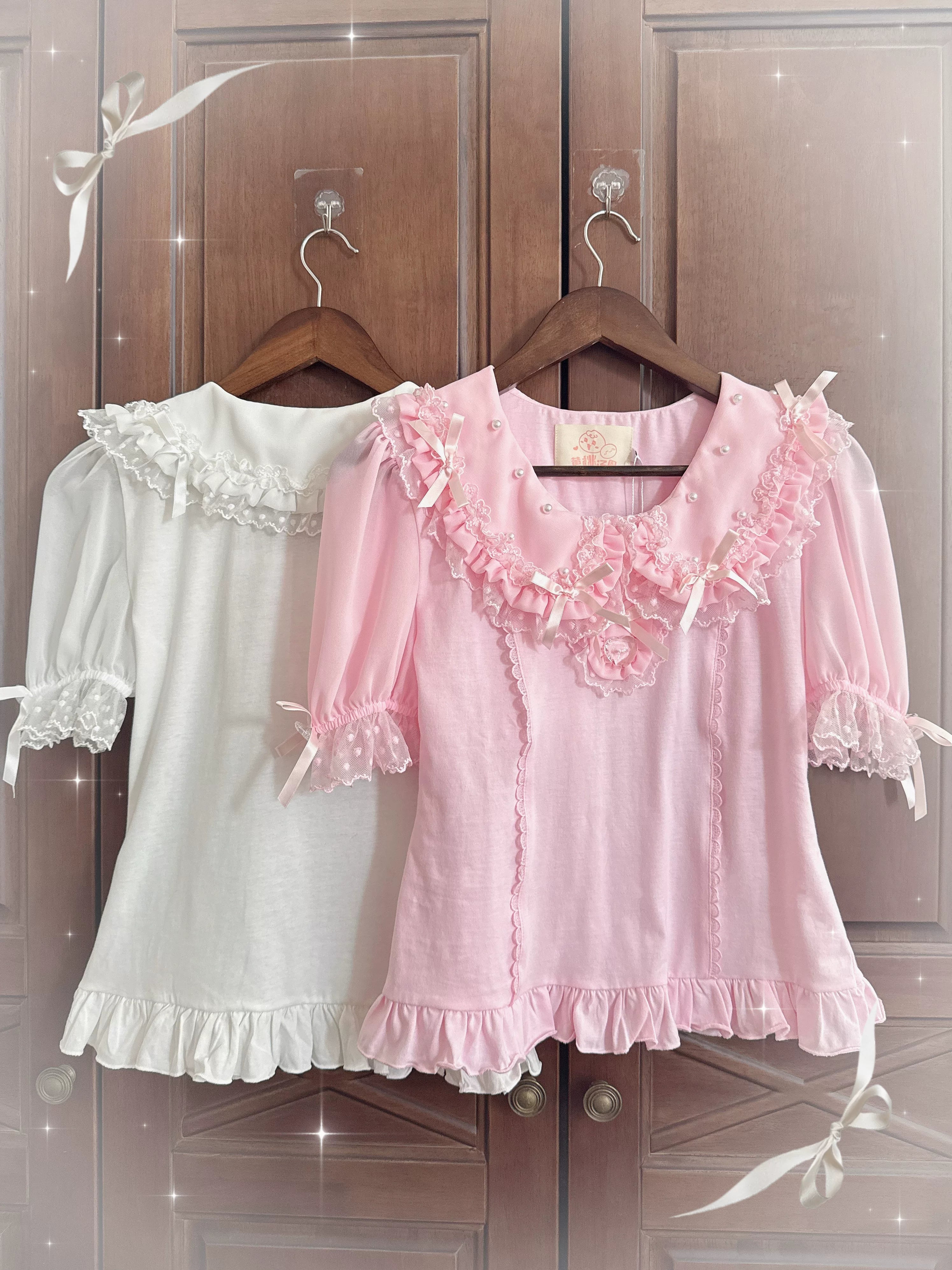 Sea Coconut - Cotton Old School Lolita Peter Pan Collar Blouse with Lace