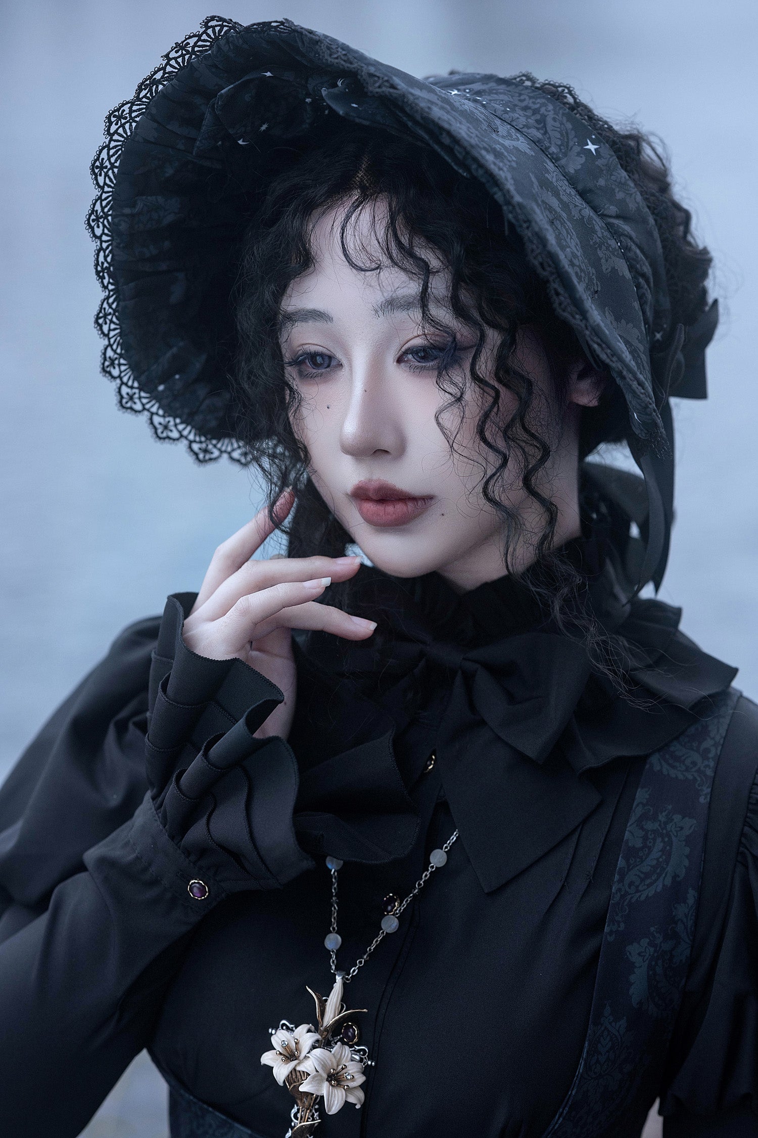 Nn Star - Dragonbone Lily - Dragon Skeleton Print Gothic Lolita Bust-supporting JSK and BNT 42664:748567