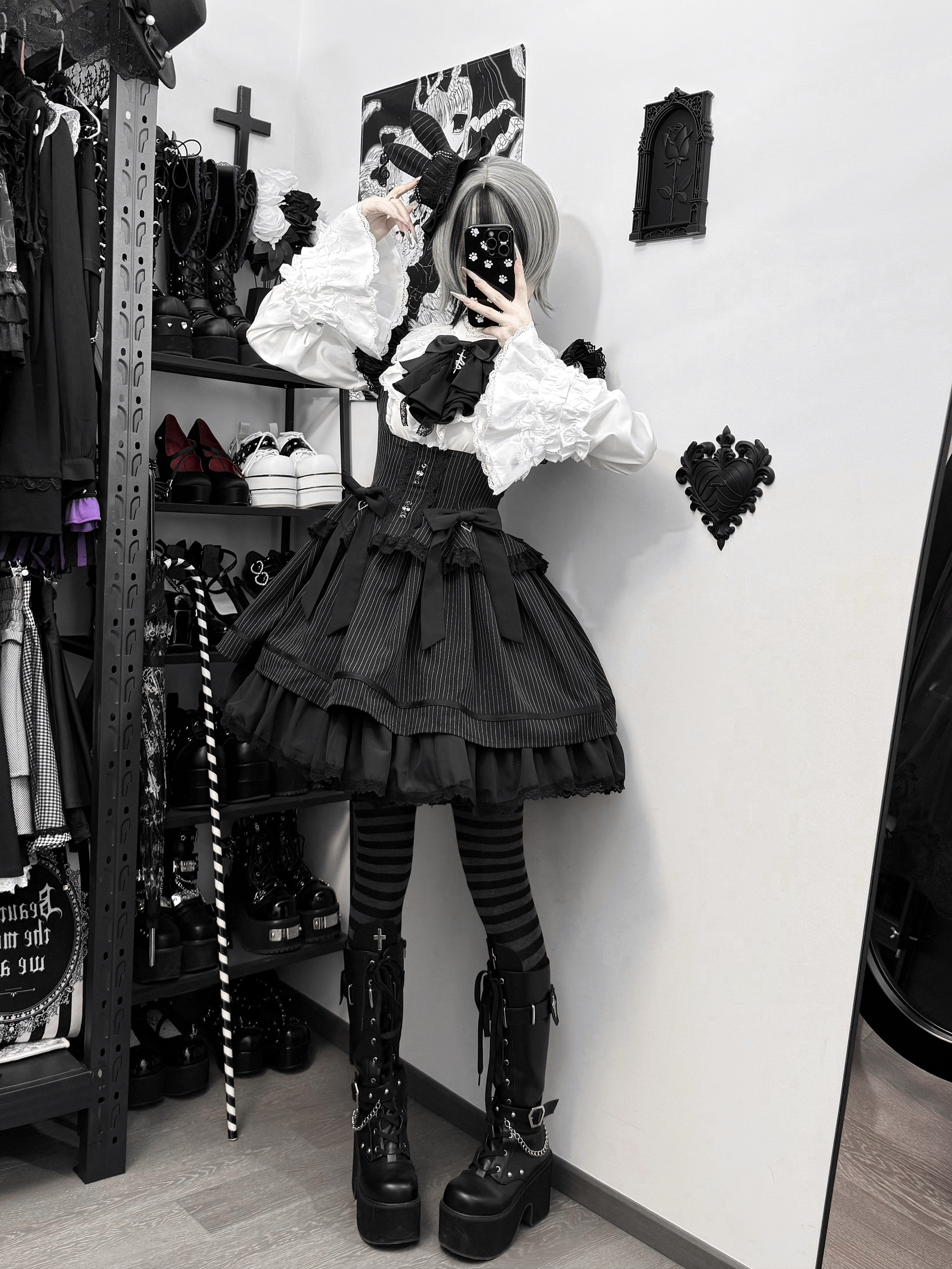 Moon Oath - Gothic Lolita Bust-supporting JSK Dress, Striped Style 44489:811257