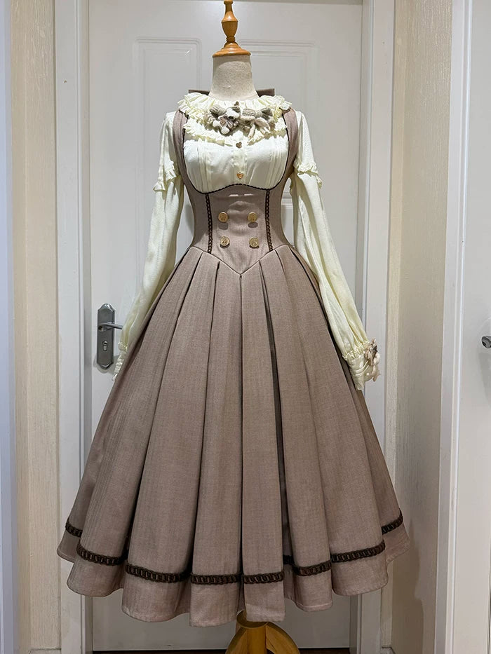 Sweetheart Canelé - Bust-supporting Classic Lolita JSK Dress, Low-waist Long/Cookie - JSK Only (curved bust-supporting) S