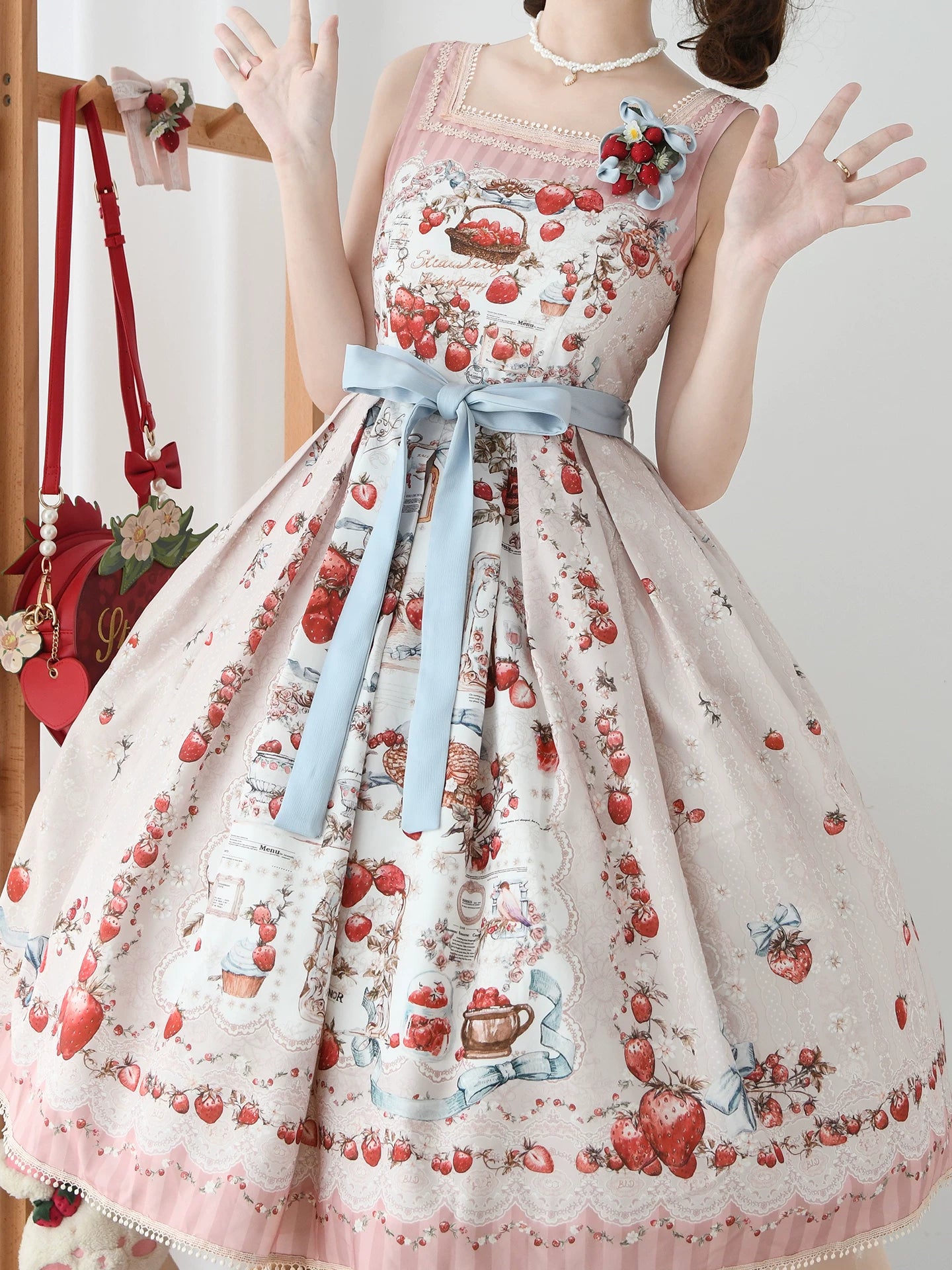 Strawberry Manor - Printed Sweet Lolita JSK Dress, Box Pleats 45025:832925