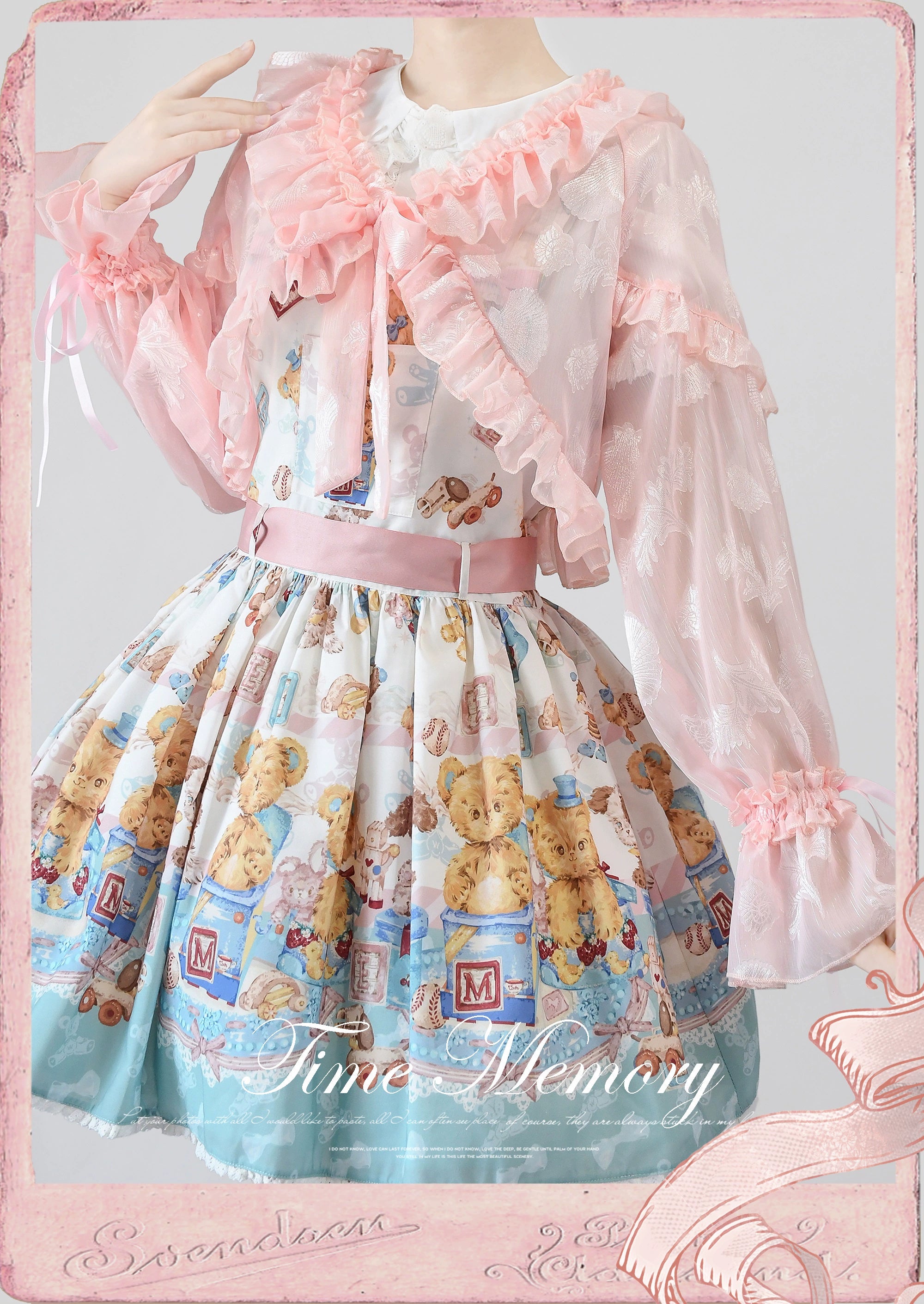 Time Memory~Xianbei~Sweet Lolita Chiffon Lantern Sleeve Cardigan with Bow 34598:463090