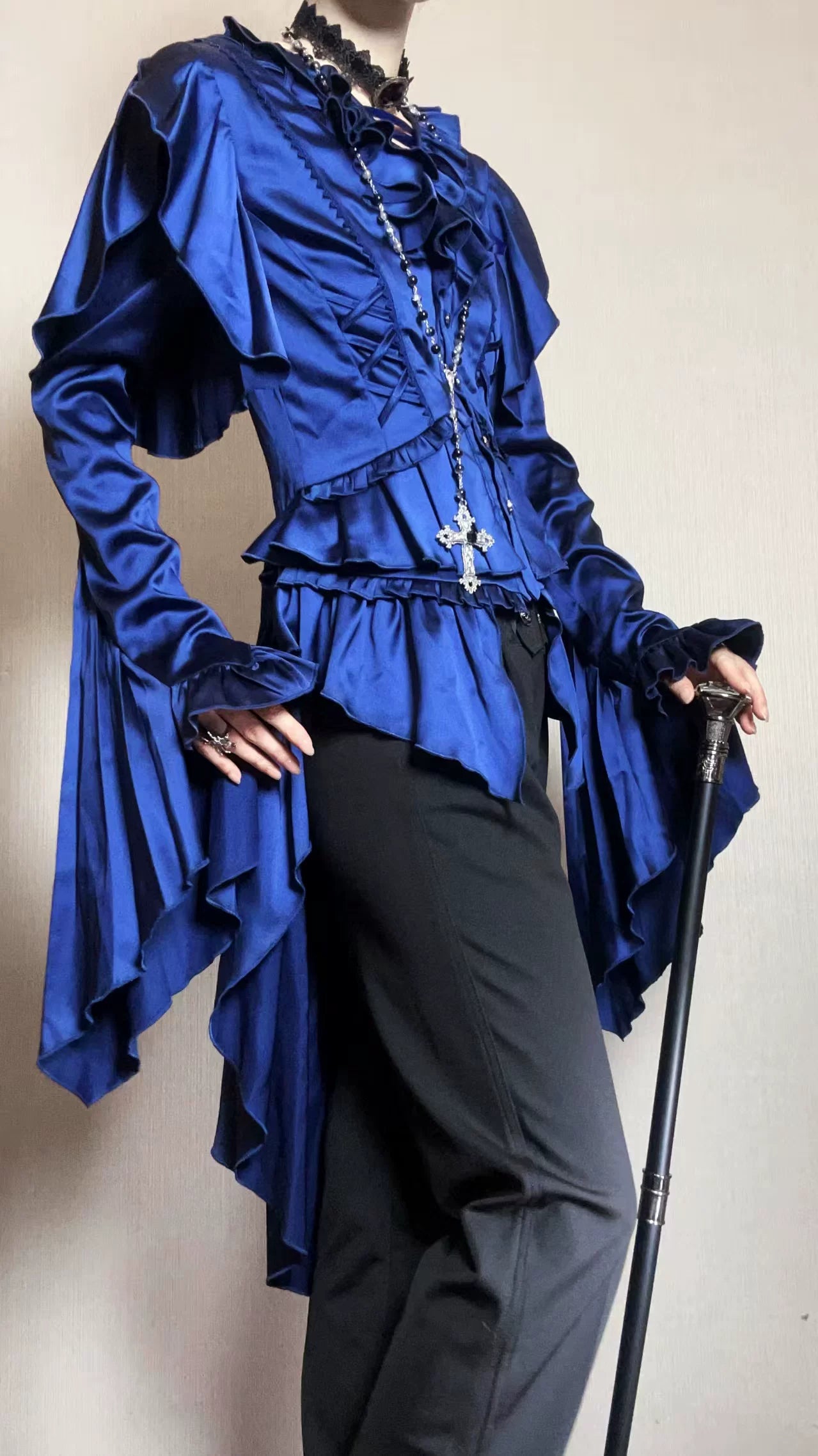 Abyssal Echo - Mermaid Inspired Ouji Lolita Shirt & Side Zipper SK Dress 44434:809243