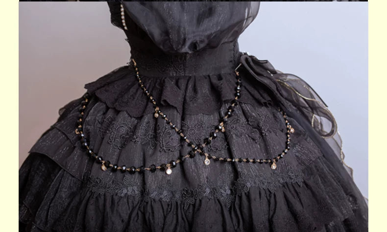 Waltz - Classic Lolita Accessories, Long Mesh Trailing Waist Chain Only Black