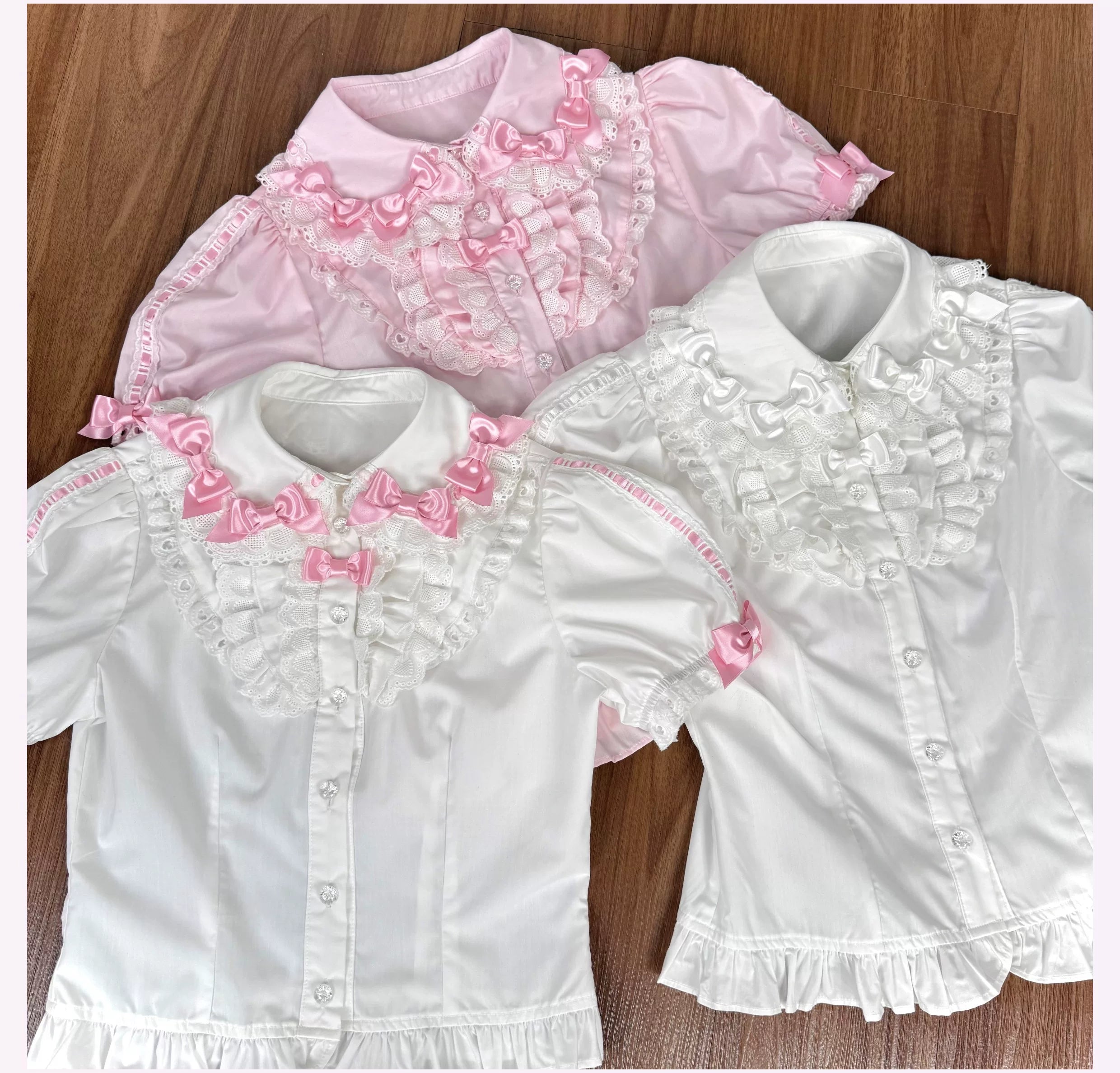 Cotton Old School Lolita Peter Pan Collar Blouse with Bows