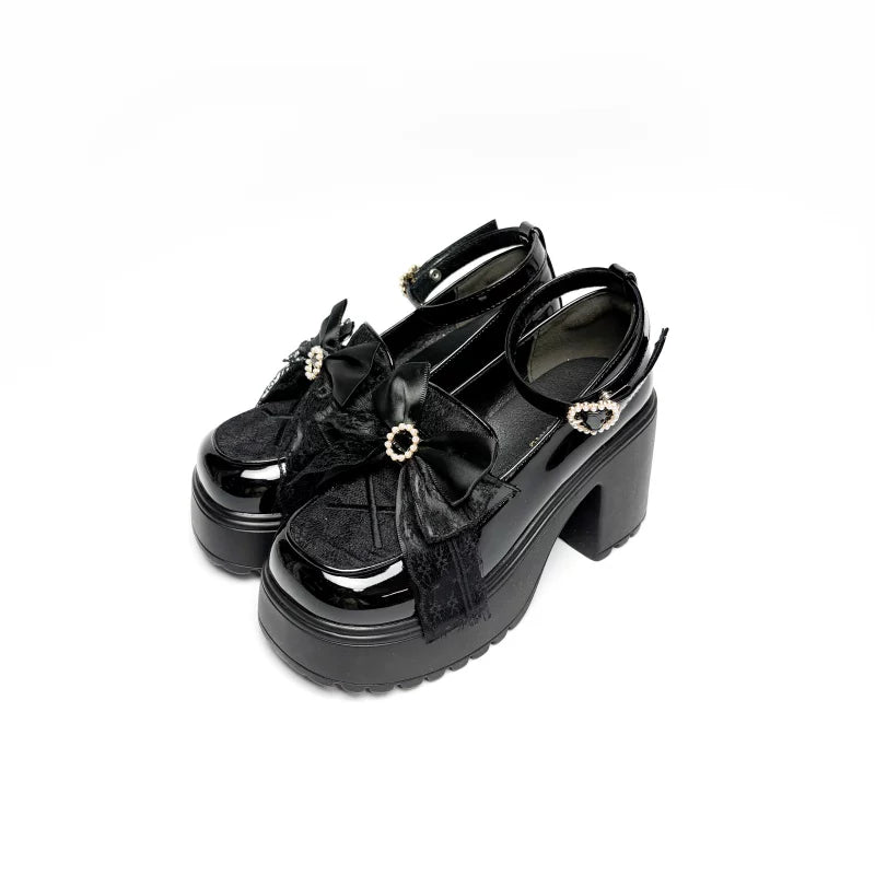 Daily Lolita Heels Shoes, White & Black Color