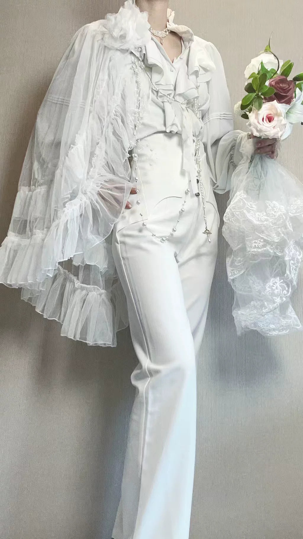 Earl of Drooping Wings - Ouji Lolita Flared Pants, Batwing Decoration 44550:812538