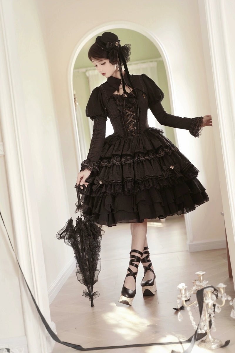 Forest Fluorescent Carps~Black Lady~Gothic Lolita JSK Dress Set   