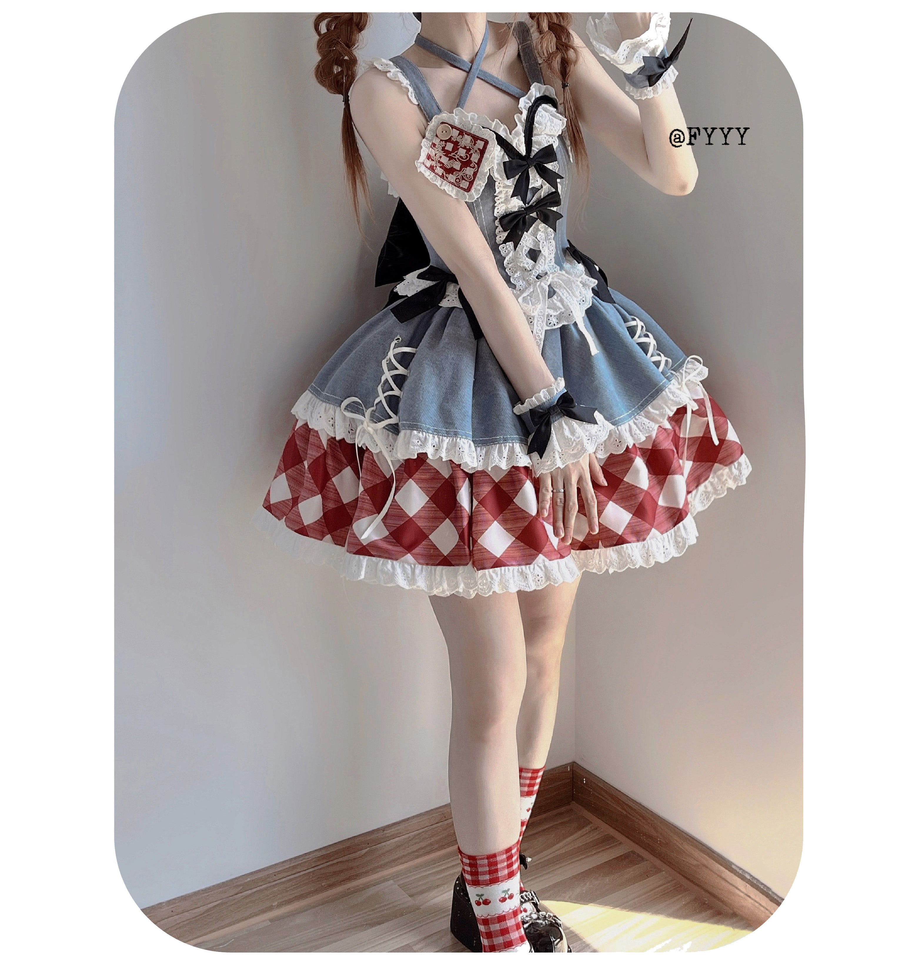 Kuma~Sweet Cowboy~Sweet Lolita Pastel Colors Denim Skirt Set 21260:300368
