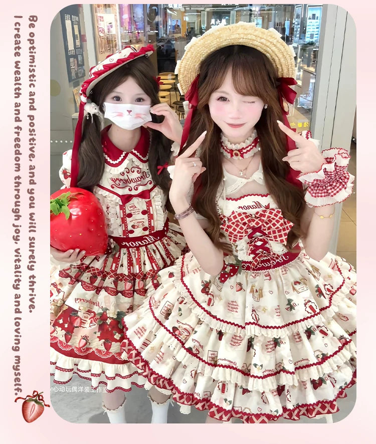 Strawberry Garden - Sweet Lolita JSK & OP Dress, Strawberry Print 44455:809992