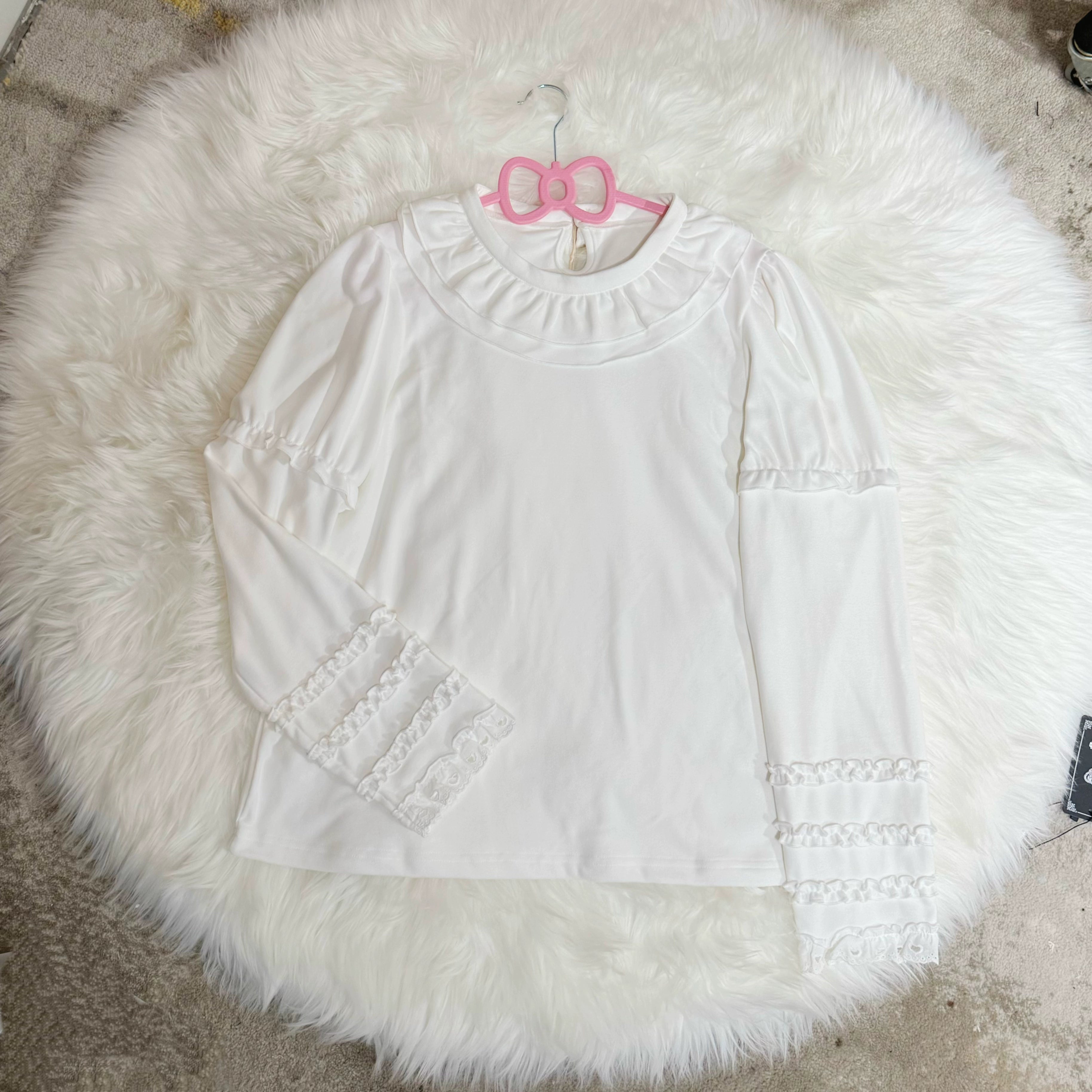 Chubby Cat Diary - Kawaii Lolita Ruffled Long Sleeve Innerwear (White / L M S) 44053:793531