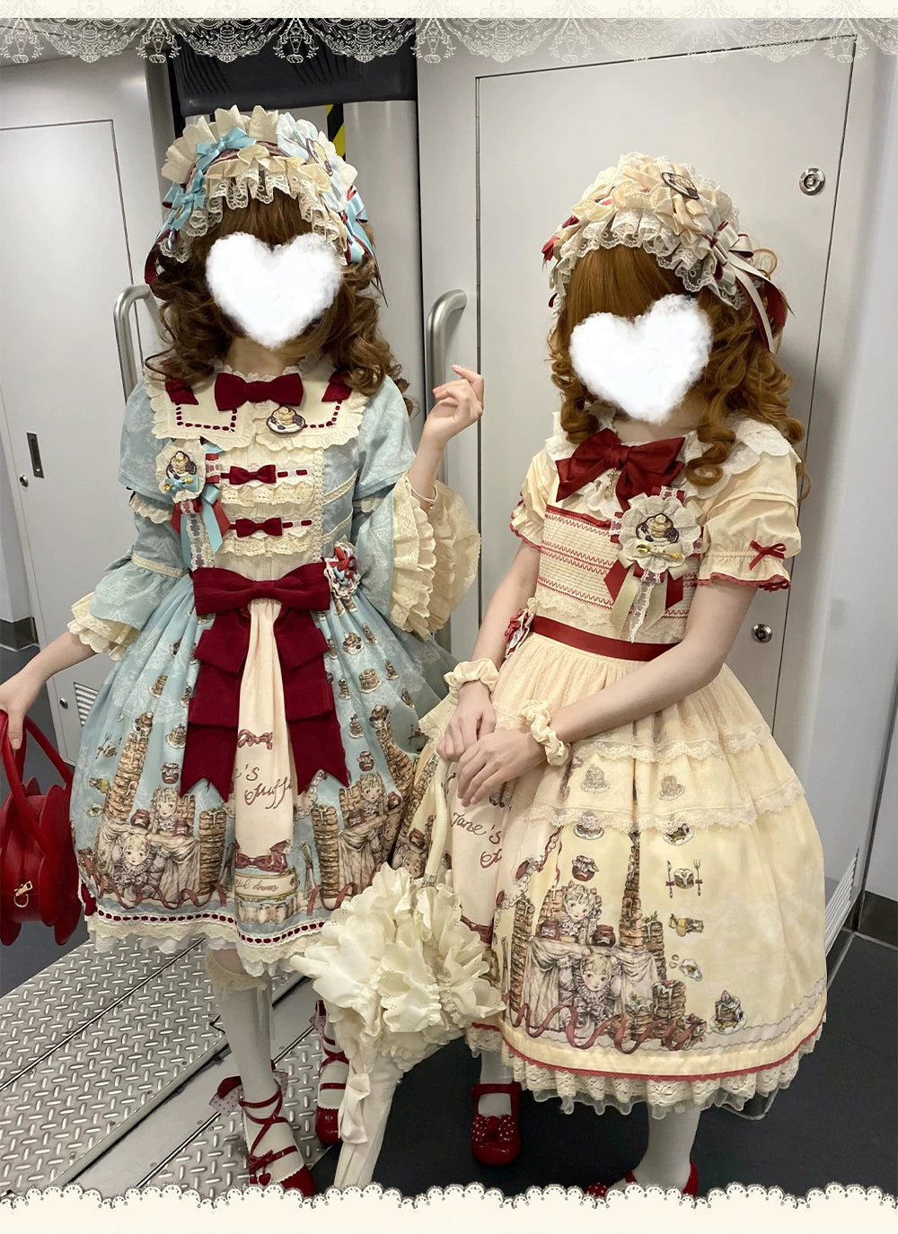 Pancake Postman - Kawaii Lolita Printed OP & Salopette Dress, Lace & Bows 45174:838634