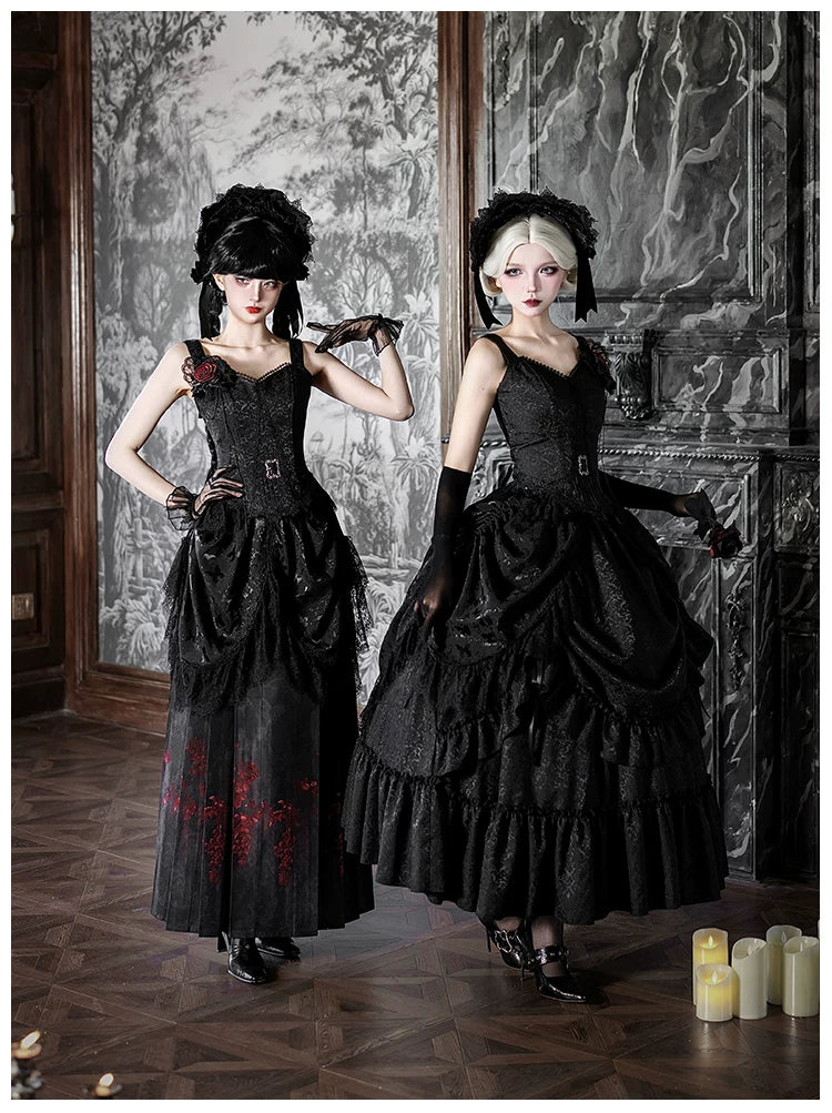 Under the Hanging Moon - Black Gothic Lolita SK Set, Modified Mamian Skirt