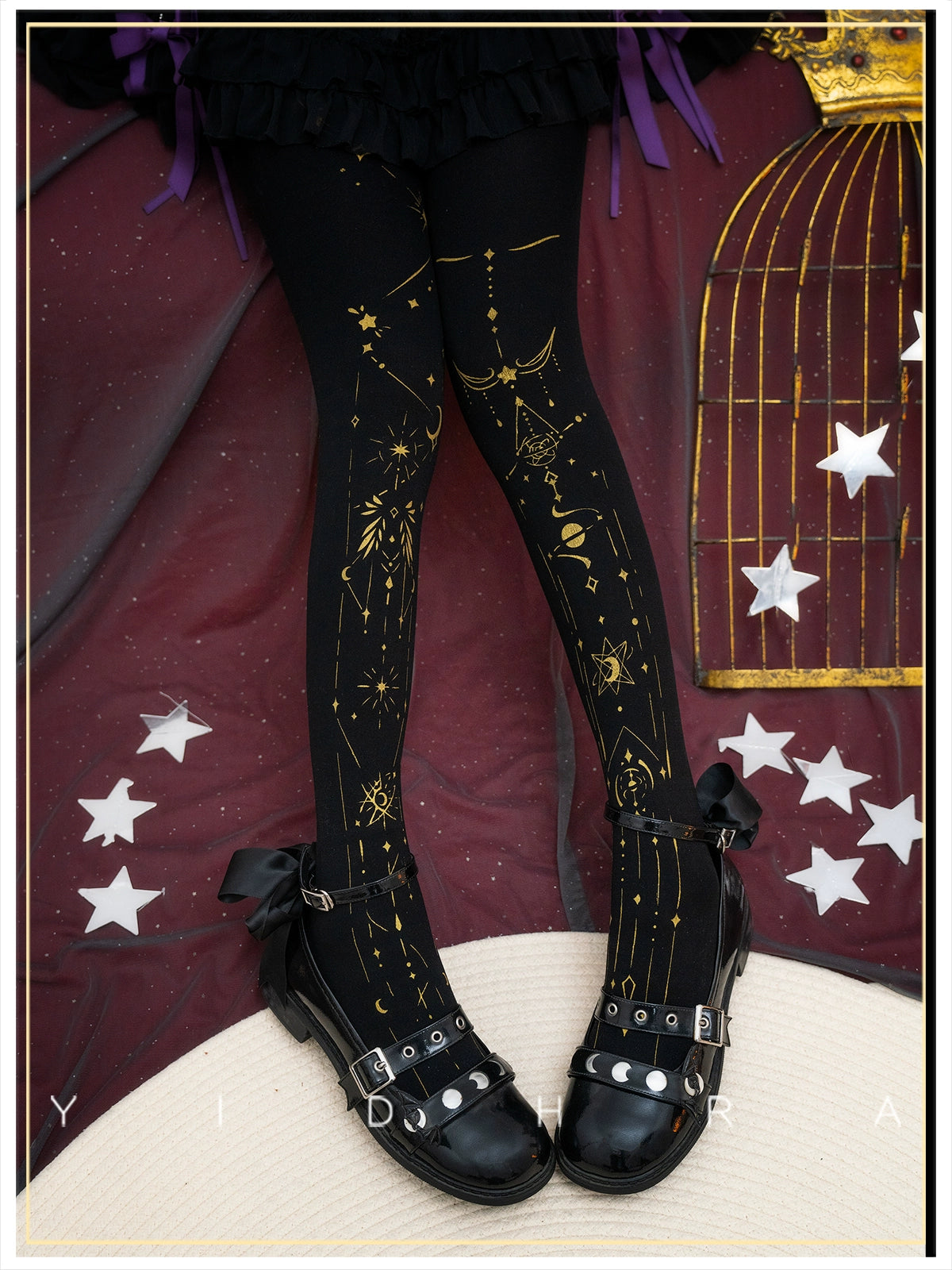 Yidhra - Starry Sky - 12D Velvet Gothic Lolita Pantyhose with Skin-Colored Tights