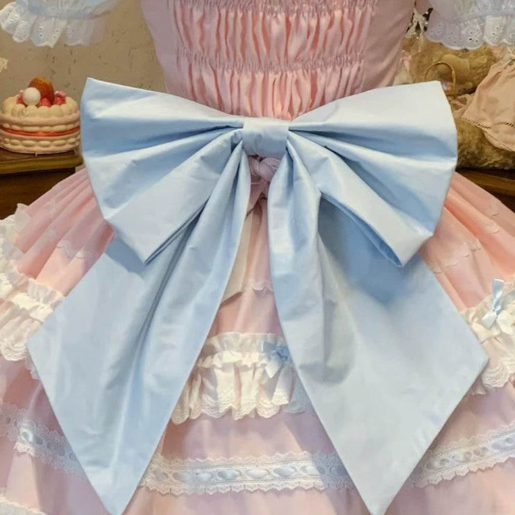 Sugar Girl - MeowRin SweetMaid - Sweet Lolita JSK, Adjustable Straps Blue Back Bow Only (one size / choose M) S