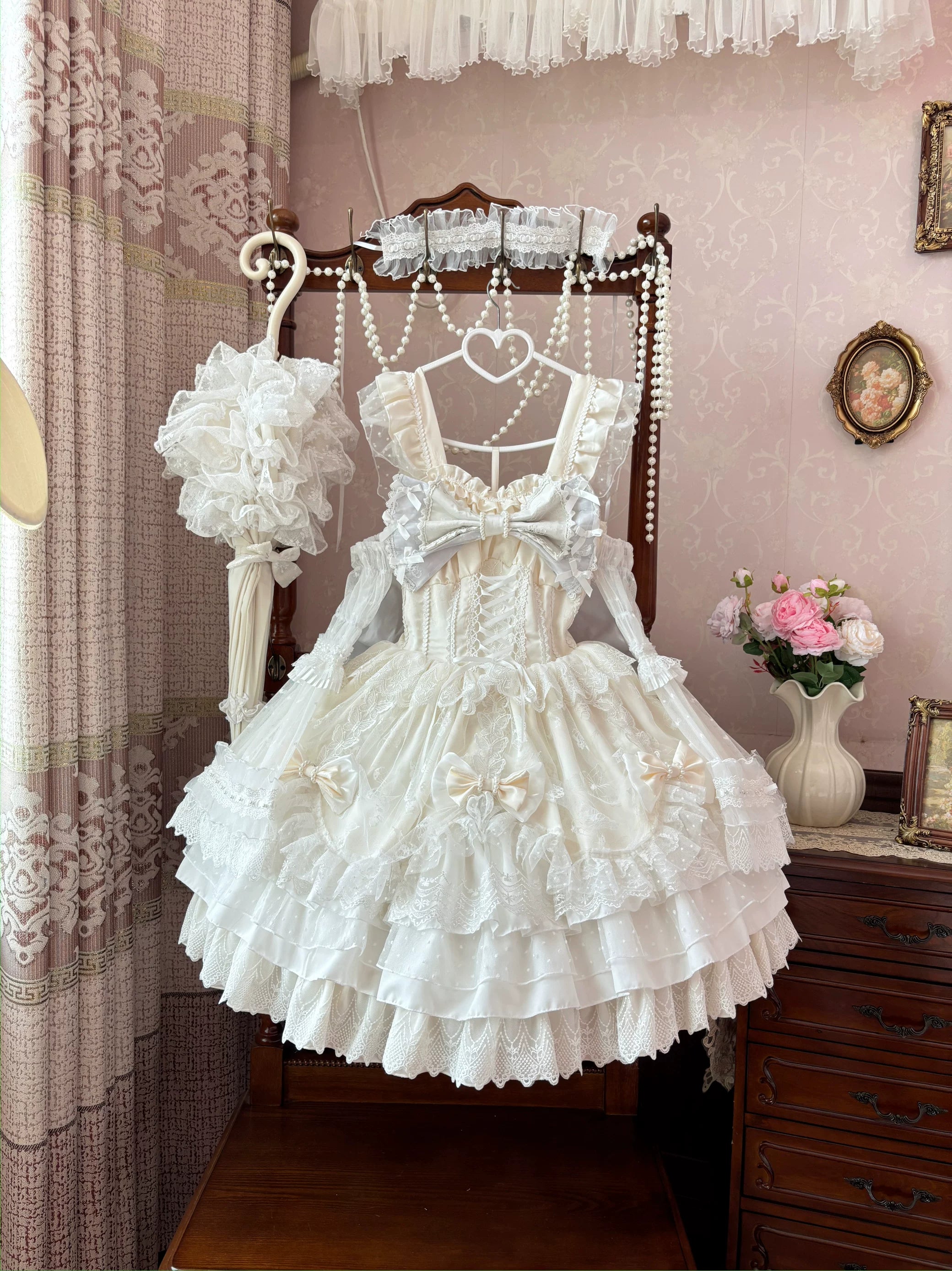 Shaoyun Weiwei - Plus Size Sweet Lolita Corset JSK Dress Set with Bows 45517:851270