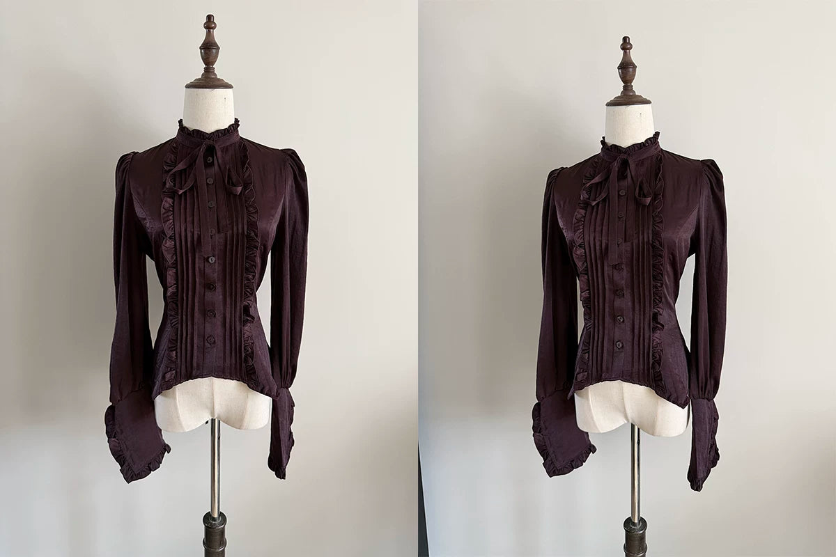 Misty Night Bell - Gothic Lolita Long Sleeve Blouse, Pintuck Placket