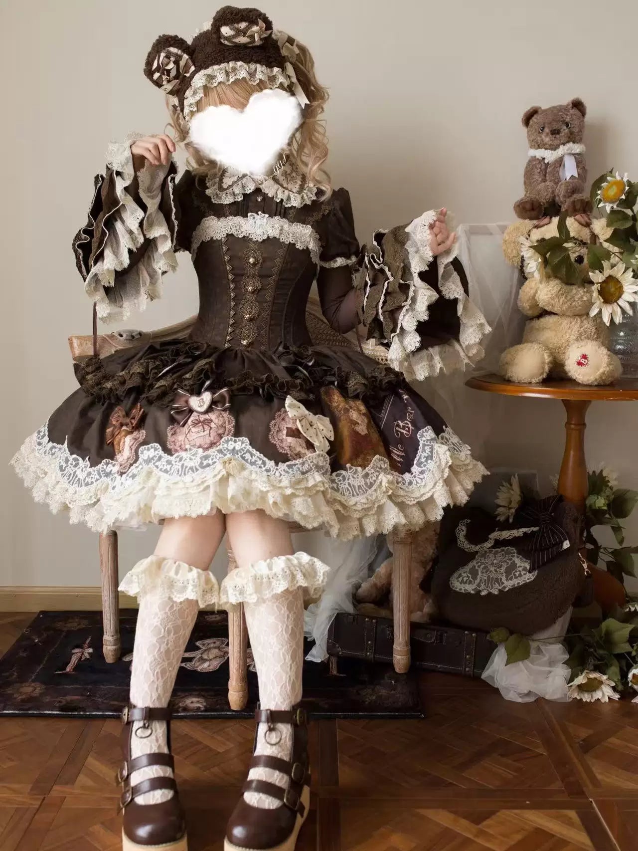 Little Bear Workshop - Cotton Sweet Lolita JSK & OP Dress, Printed Bodice
