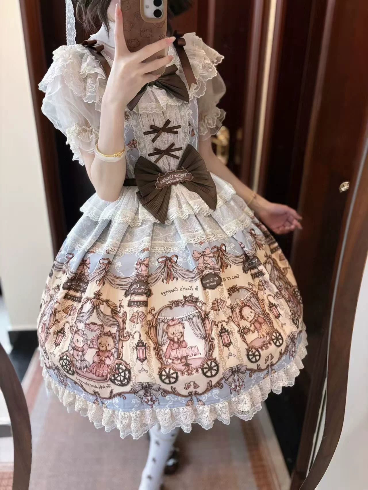 Bunny and Bear - Printed Sweet Lolita Dress, Lace and Bow Details