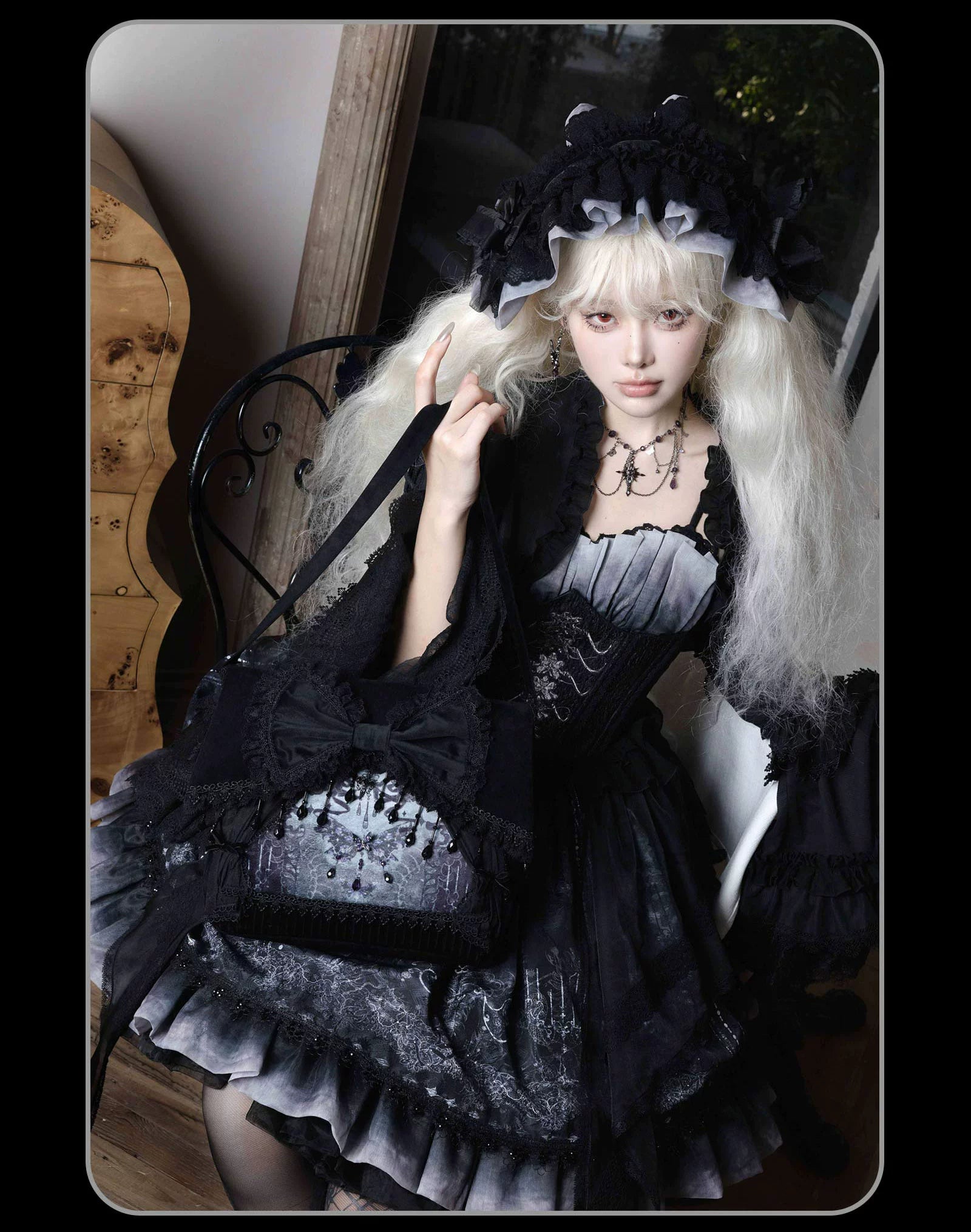 Susin Lolita - Bone-Eroded Butterfly - Gothic Lolita JSK & SK Set 44051:793319