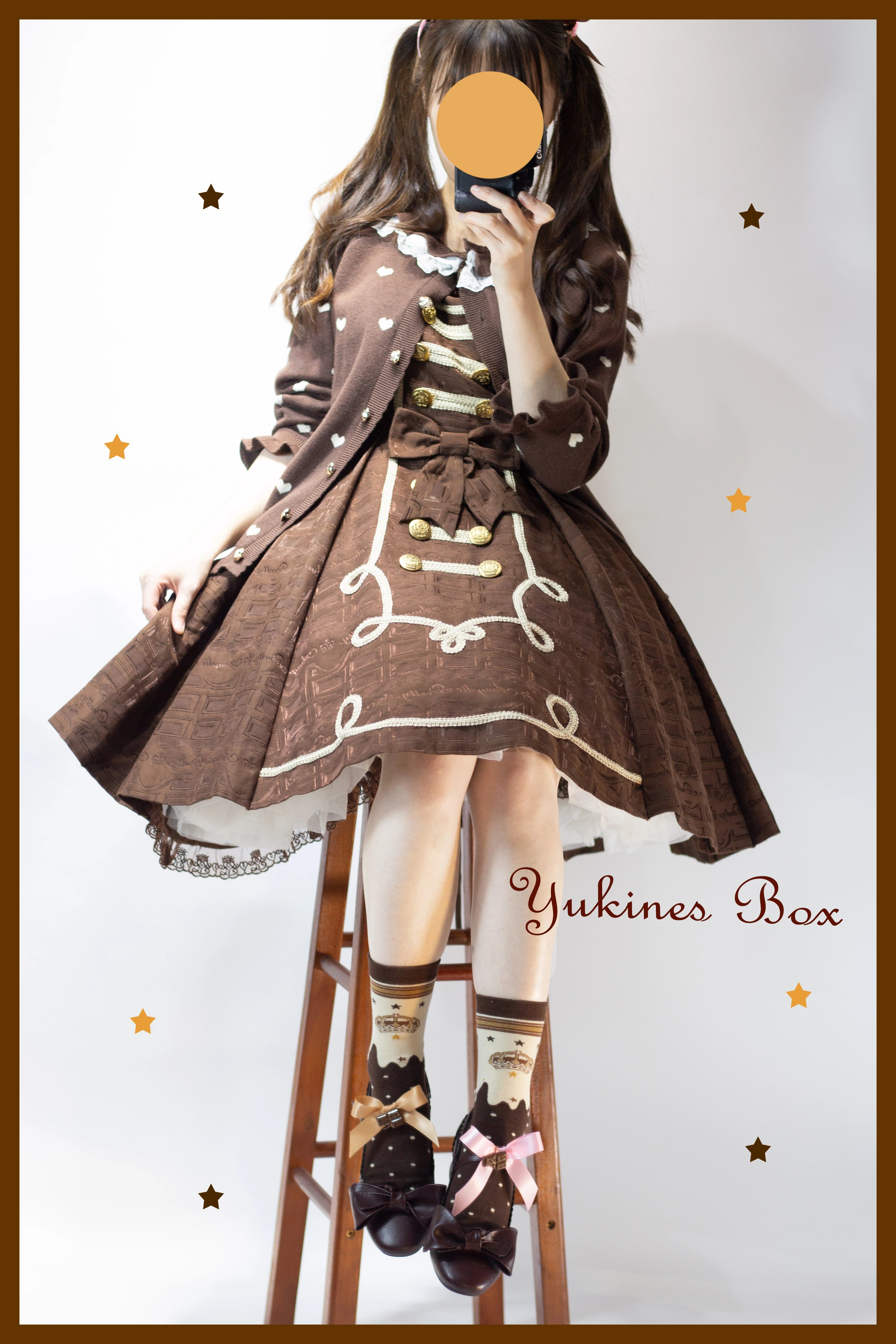 Yukines Box - Retro Lolita Chocolate Color Cotton Socks short socks white-moccasin color