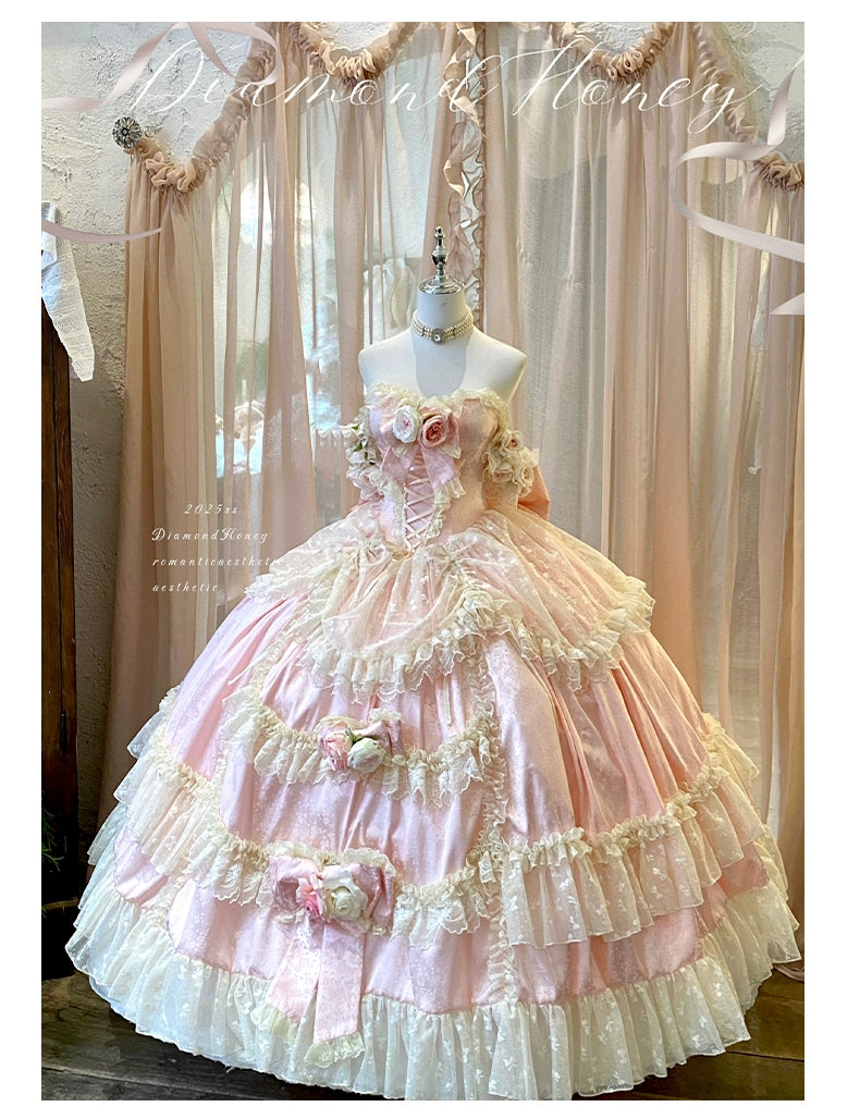 Diamond Honey~Love and Roses~Princess Bridal Wedding Lolita Dress With Rose Detail and Tiered Skirt (2XL L M S XL) 43314:773012