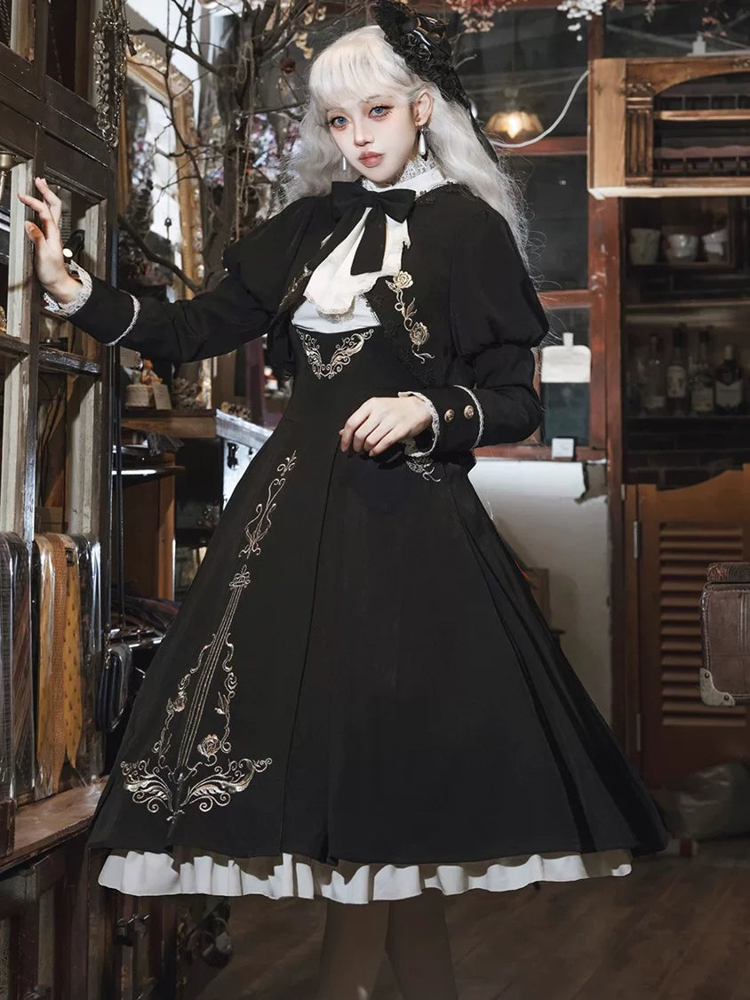 Violin Variations - Gothic Lolita Bust-supporting Dress Set, Violin Embroidery