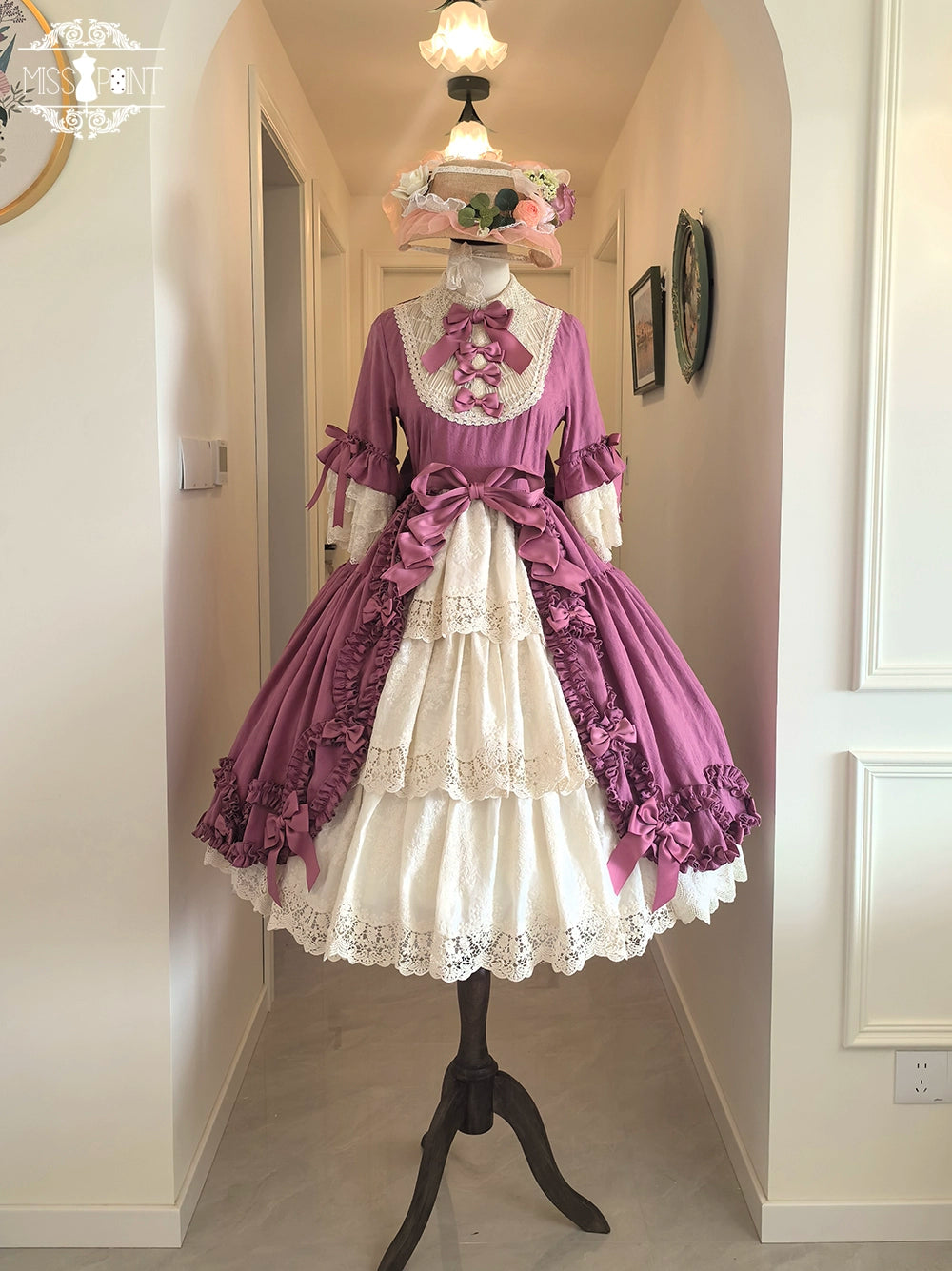 Miss Point~Lilyka Garden~Classic Lolita OP Dress Set Elegant Floral Wall Princess Sleeve 38832:606296