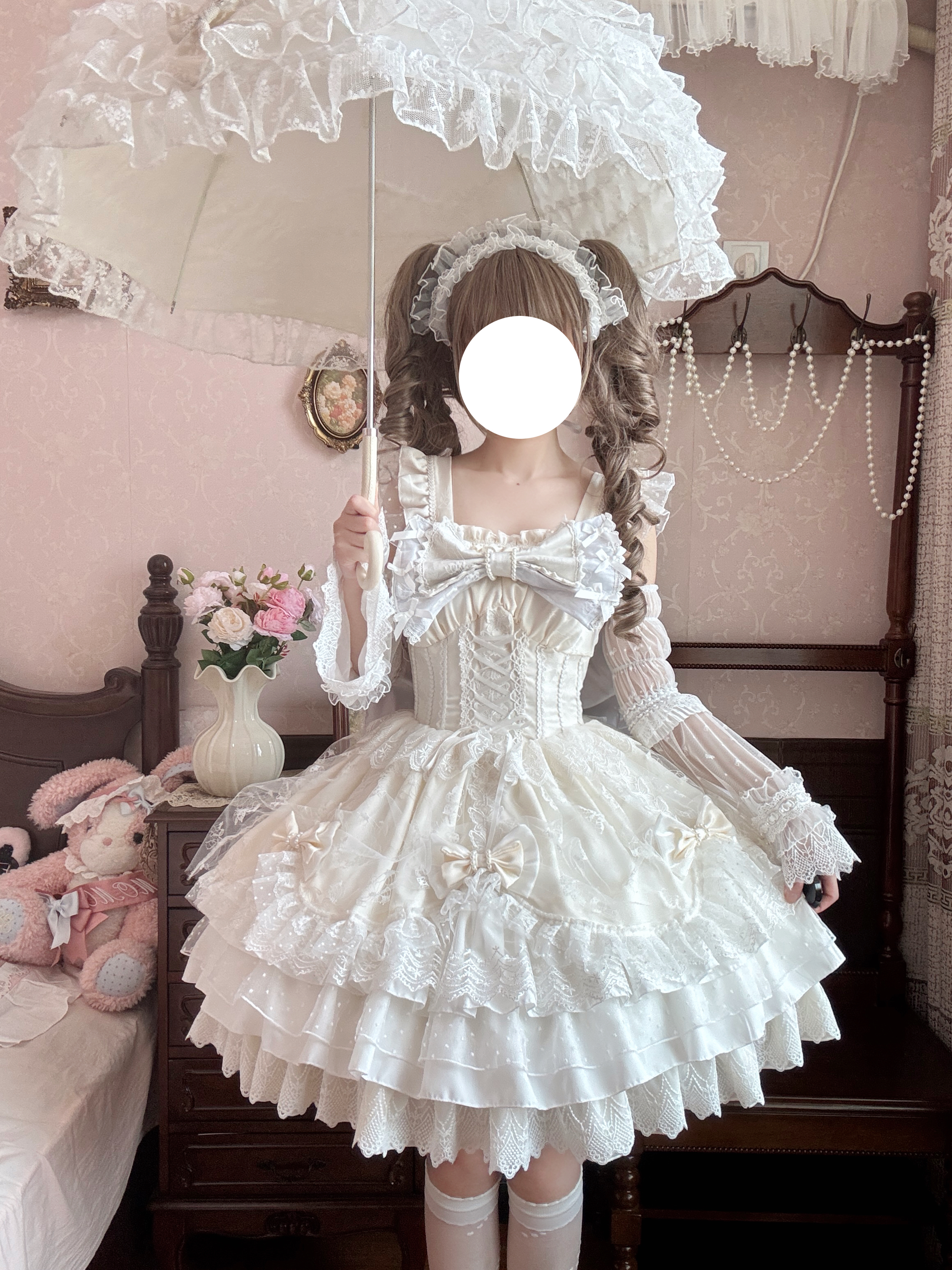Shaoyun Weiwei - Plus Size Sweet Lolita Corset JSK Dress Set with Bows (2XL 3XL 4XL XL) 45517:851284