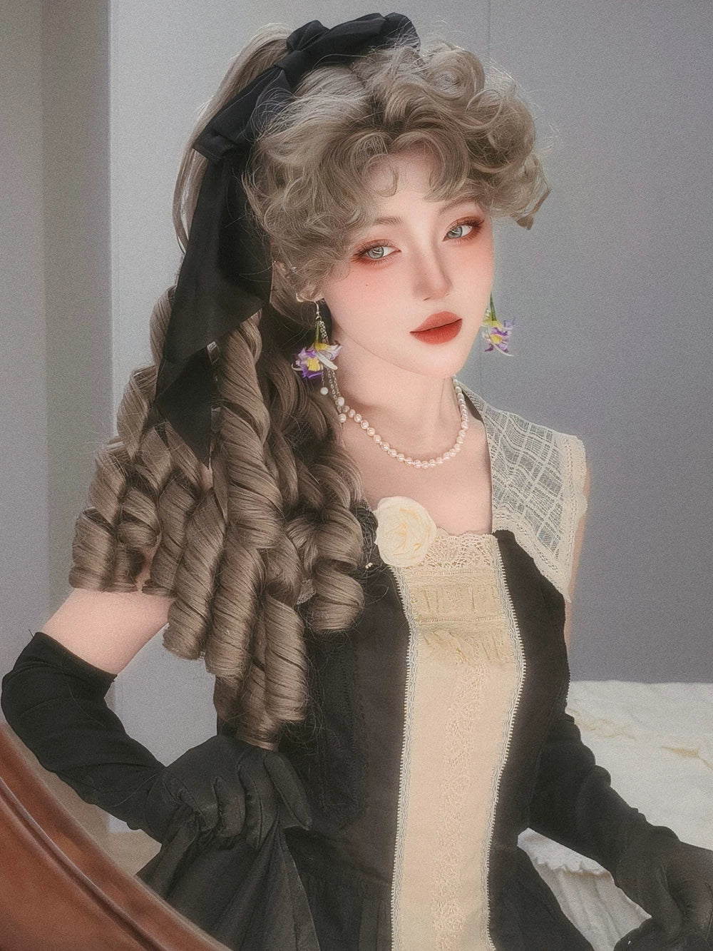 Retro Lolita Roman Roll Wig, Detachable Ponytails