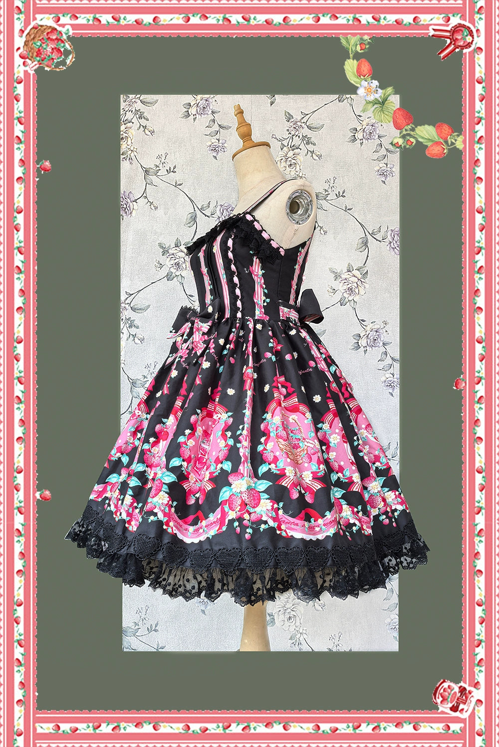 Infanta - Strawberry Culinary Maiden - Sweet Lolita JSK Dress With Strawberry Floral Print