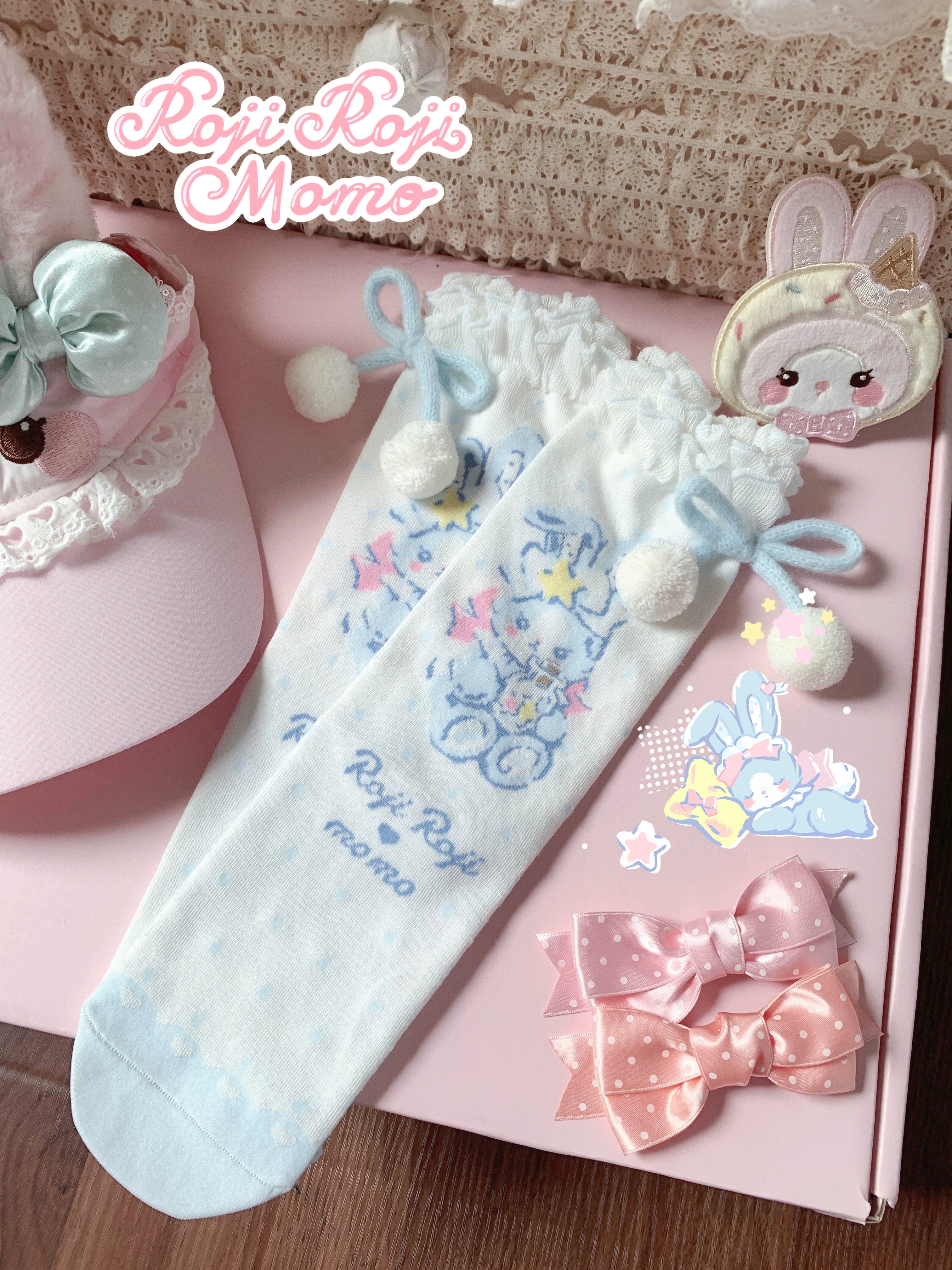 Roji Roji - Kawaii Lolita Mid-Calf Socks, Rabbit Print 44017:792632