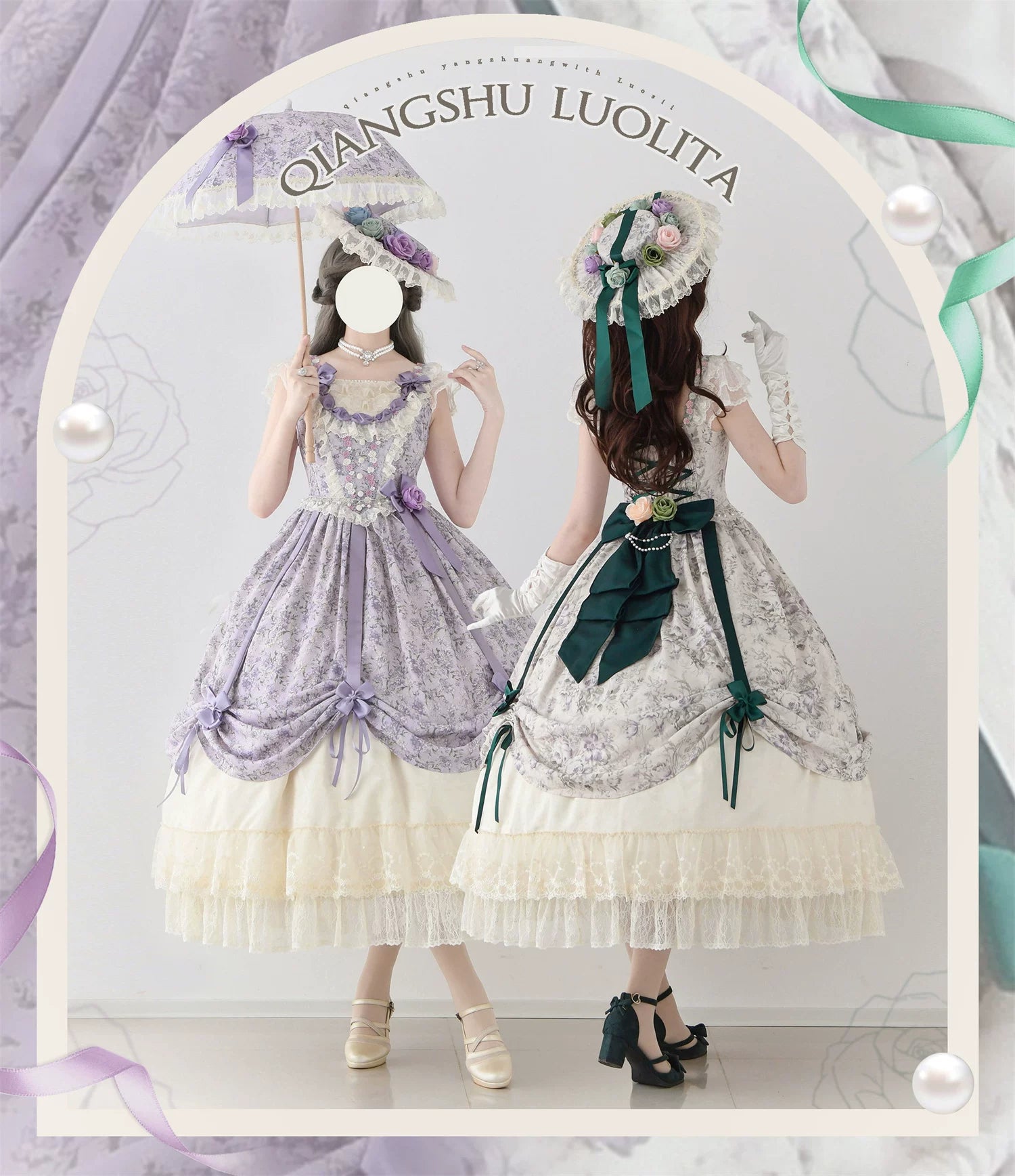 Dolota Flower Wall - Classic Lolita Floral OP Dress, Open Shoulder 44485:811094