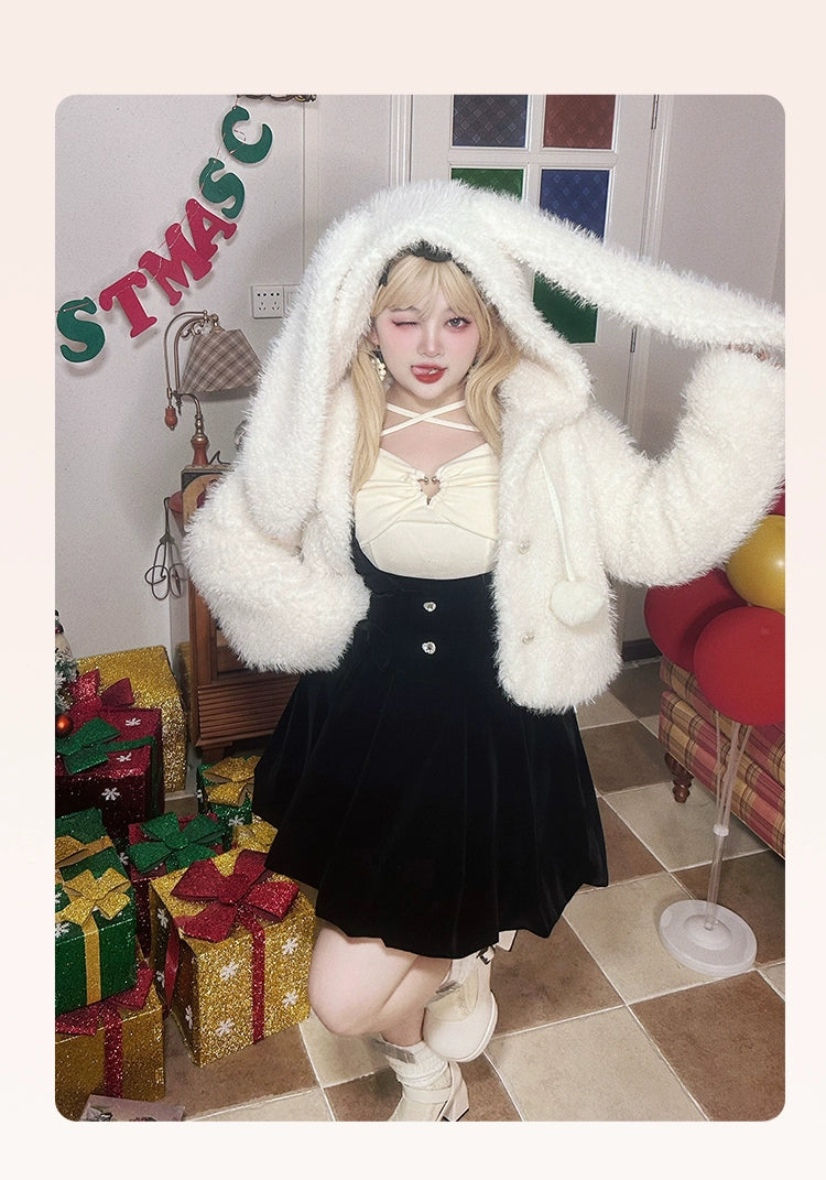 Yingtang~Christmas Plus Size Lolita Plush Coat Dress Set   