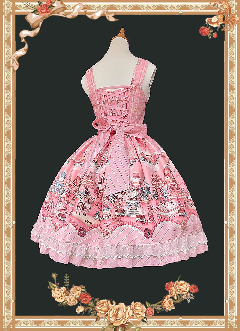 Candy House - Old School Lolita Cake Print JSK Dress, Side Zipper