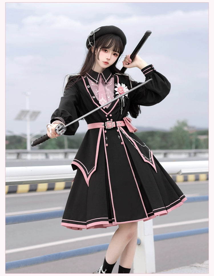 Chunlv Lolita - Dark Pink Military Lolita OP Dress Lolita Cloak
