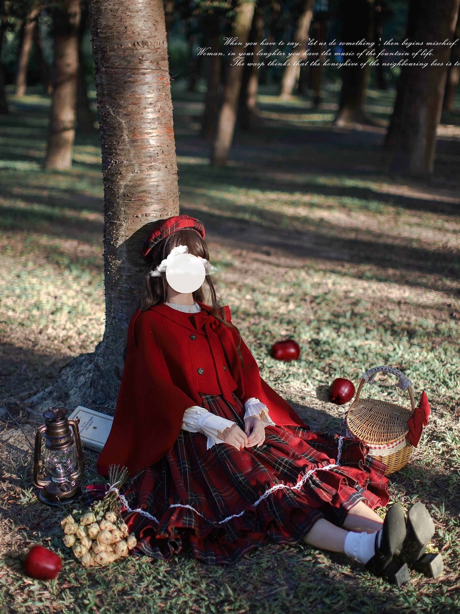 HuTaoMuJK - Little Red Riding Hood - Vintage Lolita Cape & JSK Dress Set 43706:783690
