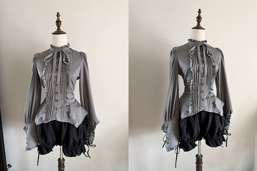 Misty Night Bell - Gothic Lolita Long Sleeve Blouse, Pintuck Placket