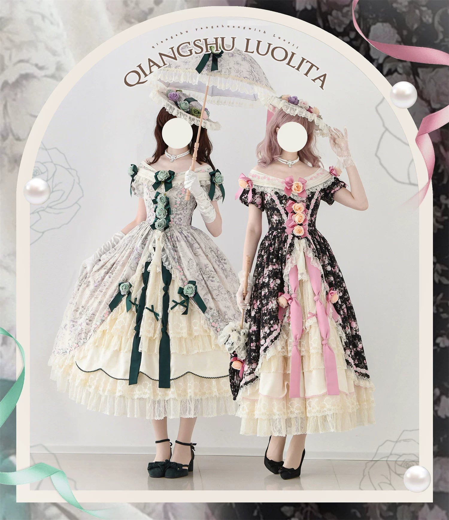 Dolota Flower Wall - Classic Lolita Floral OP Dress, Open Shoulder 44485:811185
