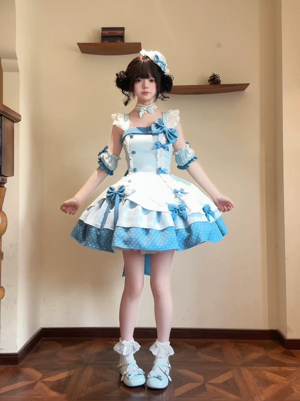 Glass Bottle - Sweet Lolita JSK Dress Set, Polka Dot & Bow Details 45792:862853