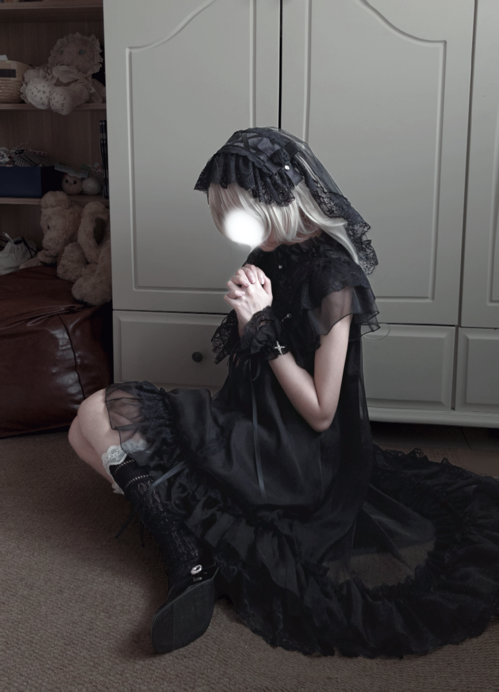 Ghost Jellyfish - Chiffon Gothic Lolita OP, Drawstring Liftable High-low Hem 45549:853726