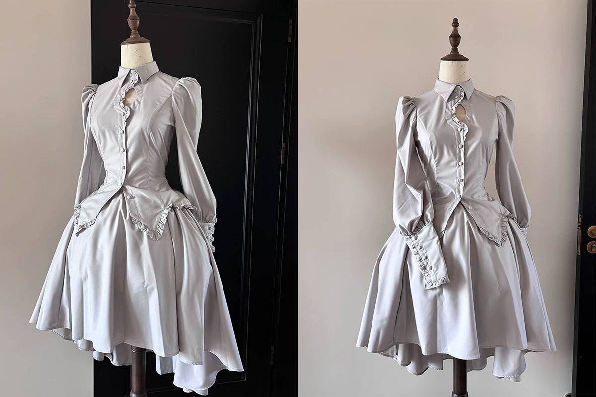 Shadow Hymn - Gothic Lolita Solid Shirt & Skirt, Side Zipper Light-gray - Skirt S