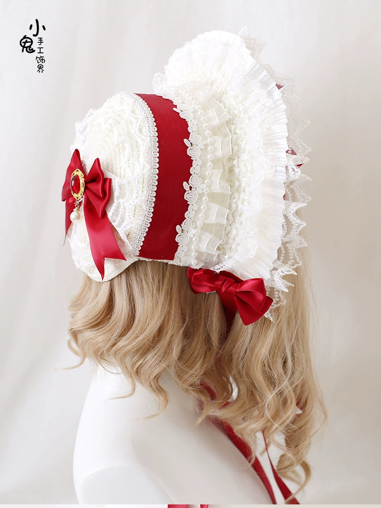 Xiaogui - Sweet Lolita Hat Strawberry Bonnet with Lace and Bow